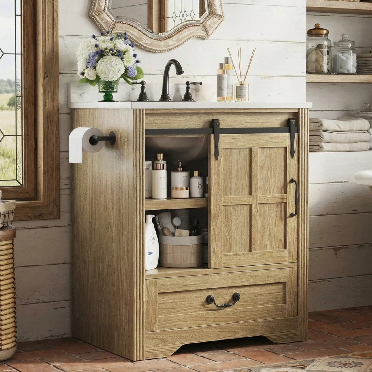 Original 30 Farmhouse Bathroom Vanity with Sink standing Cabinet with Drawers Metal Handles30 Farmhouse Bathroom Vanity with Sink standing Cabinet with Drawers Metal Handles Carefully Designed
