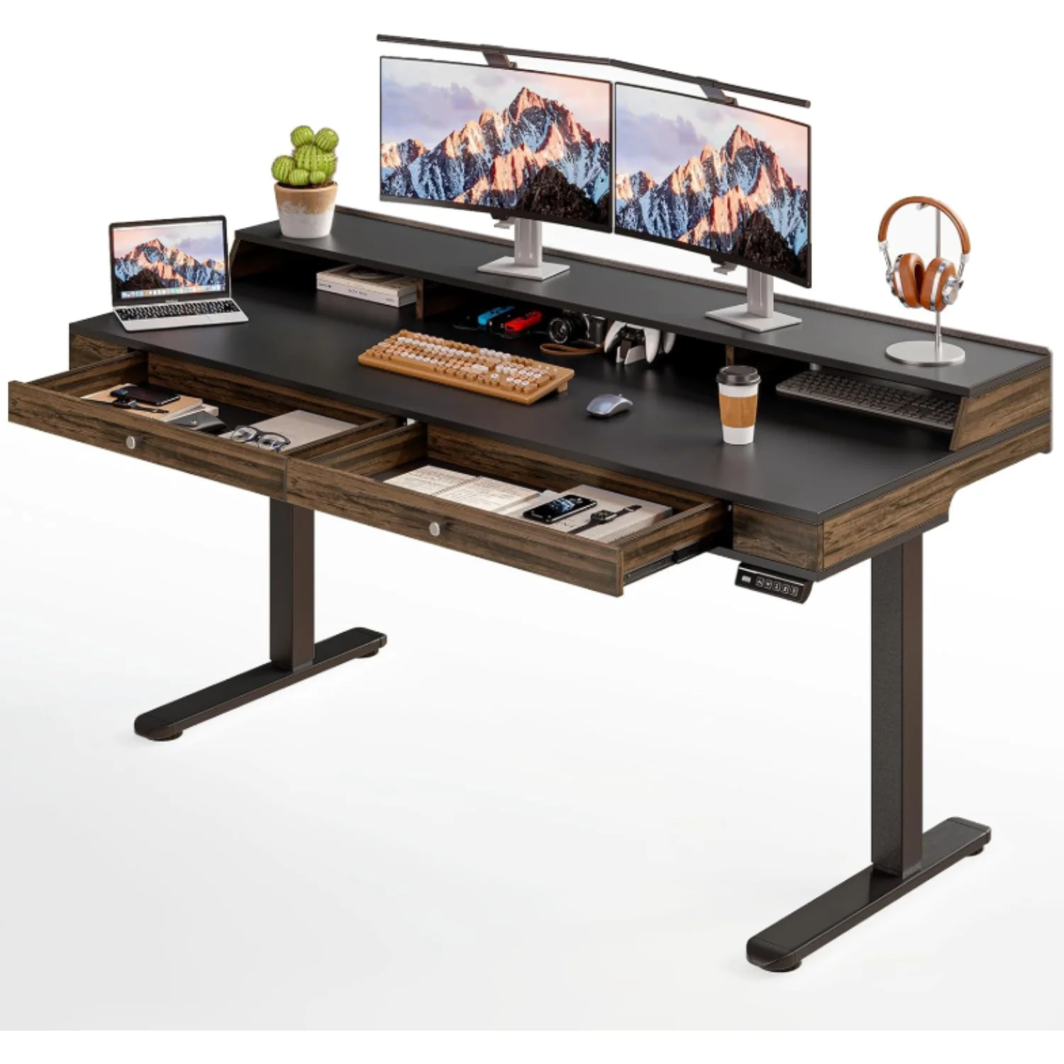 Next-Generation Discontinued 63 x 24 Electric Standing Desk with 2 Drawers Home Office Height Adjustable Desk with Monitor Stand Storage Shelf Memory Preset Discontinued 63 x 24 Electric Standing Desk with 2 Drawers Home Office Height Adjustable Desk with Monitor Stand Storage Shelf Memory Preset Practical
