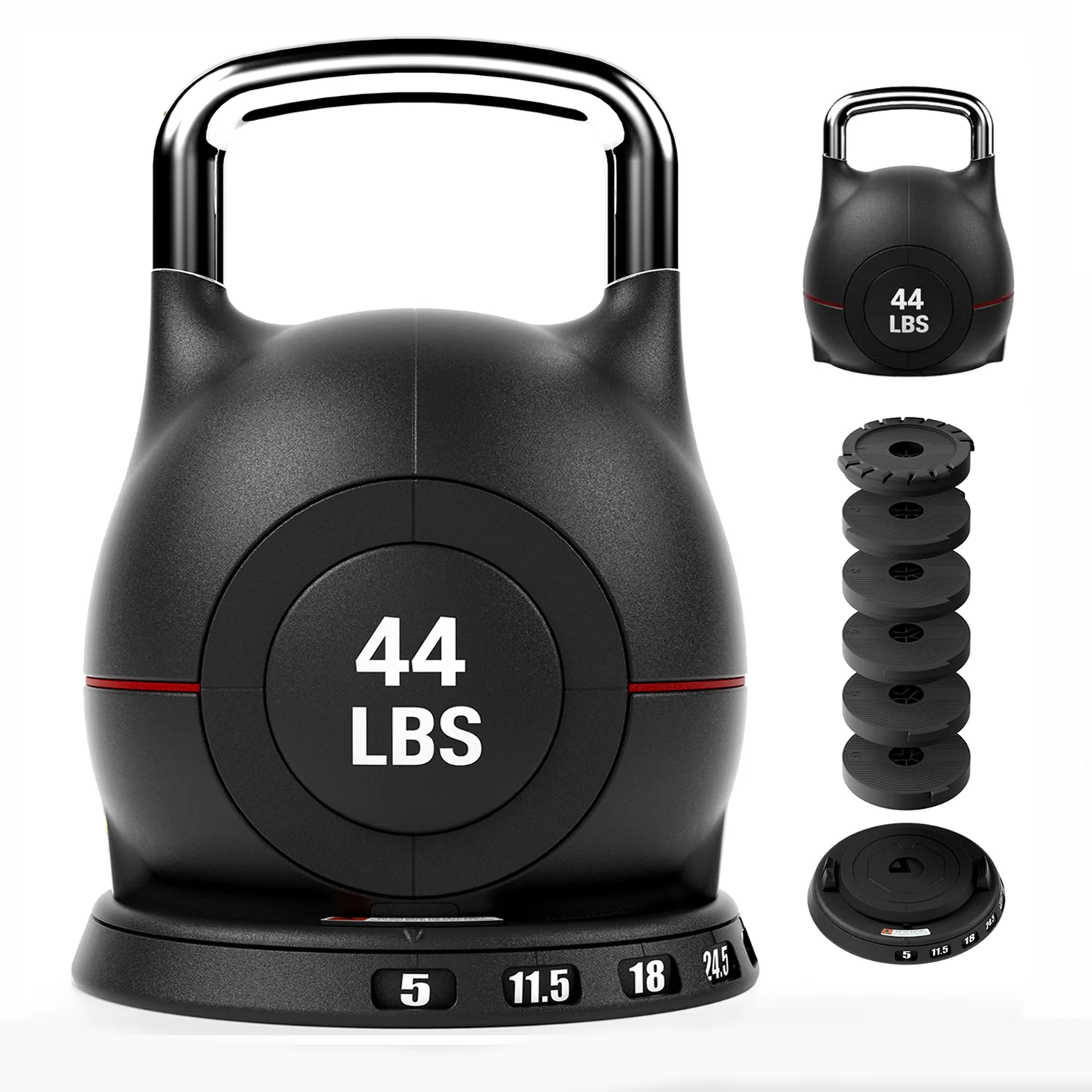 Casual Adjustable Kettlebell Set 5–44 lb Space-Saving Kettlebell with 7 Weight Levels Ergonomic Handle Secure Lock for Home Gym WorkoutAdjustable Kettlebell Set 5–44 lb Space-Saving Kettlebell with 7 Weight Levels Ergonomic Handle Secure Lock for Home Gym Workout Advanced