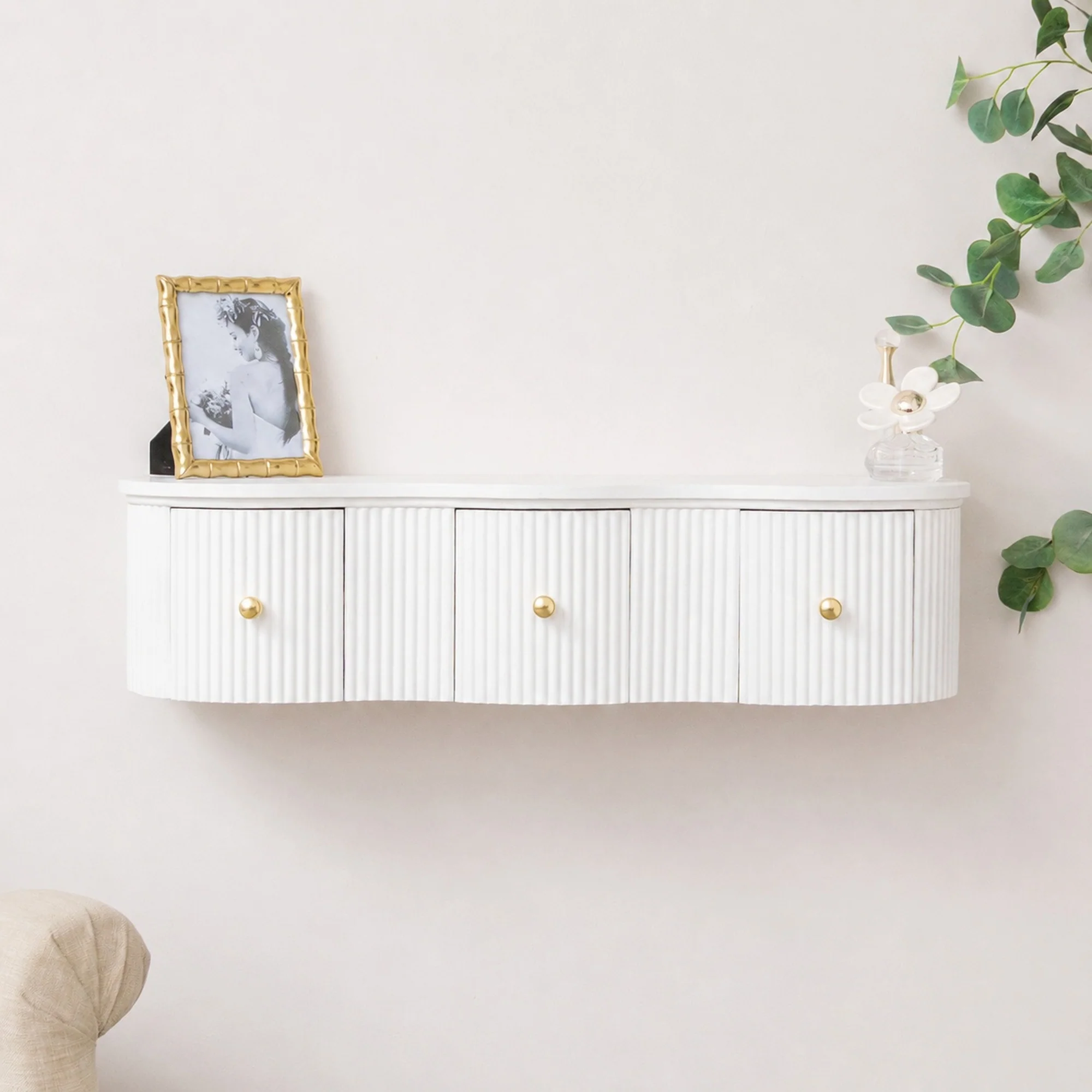 Organic 3 Drawer Reeded Wall Mounted Floating Console Dressing Table – Willow White Range Efficient