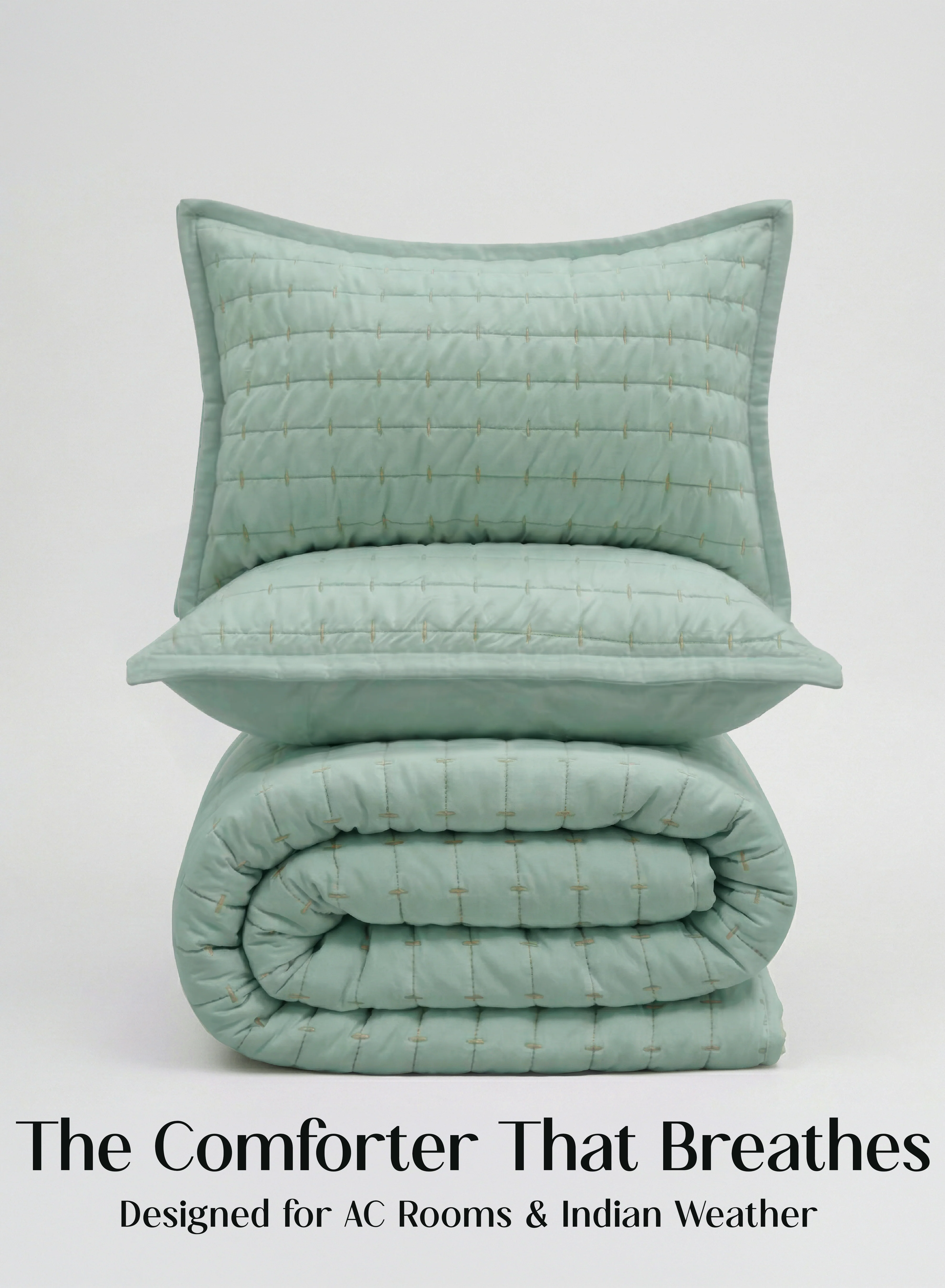 Certified CloudTouch™ 5-Piece AC Comforter Set 33 Oversized Includes 2 Pillow 2 Cushion Covers Matcha Milk Next-Generation