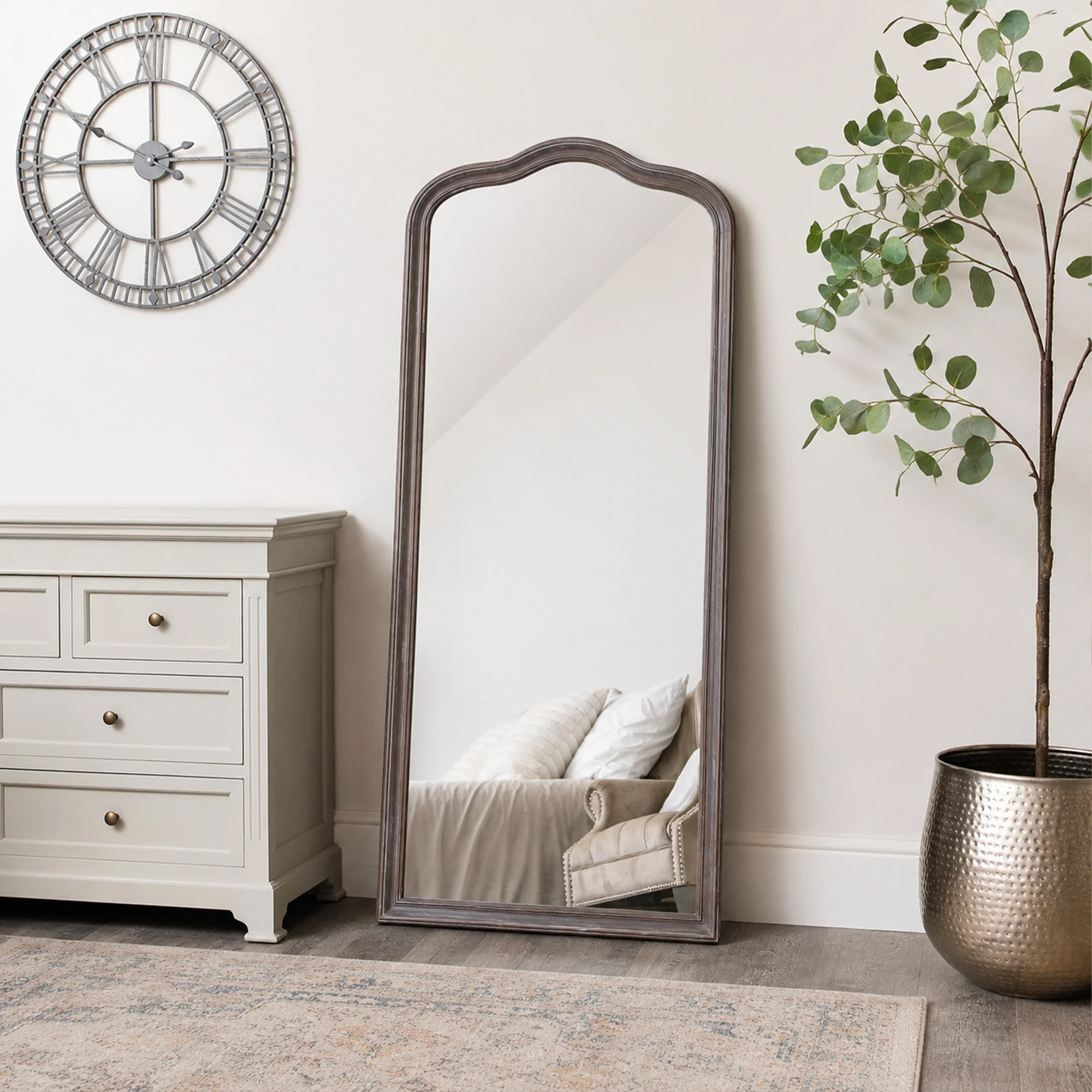 Premium Large Arched Washed Wood Framed Leaner Mirror – 78cm x 158cm Lightweight