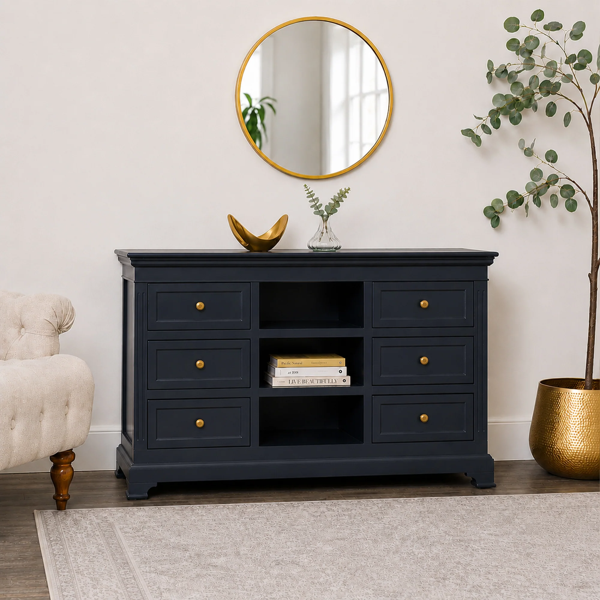 Next-Generation Large Navy Black Wooden Sideboard Cabinet – Daventry Navy Black Range Casual