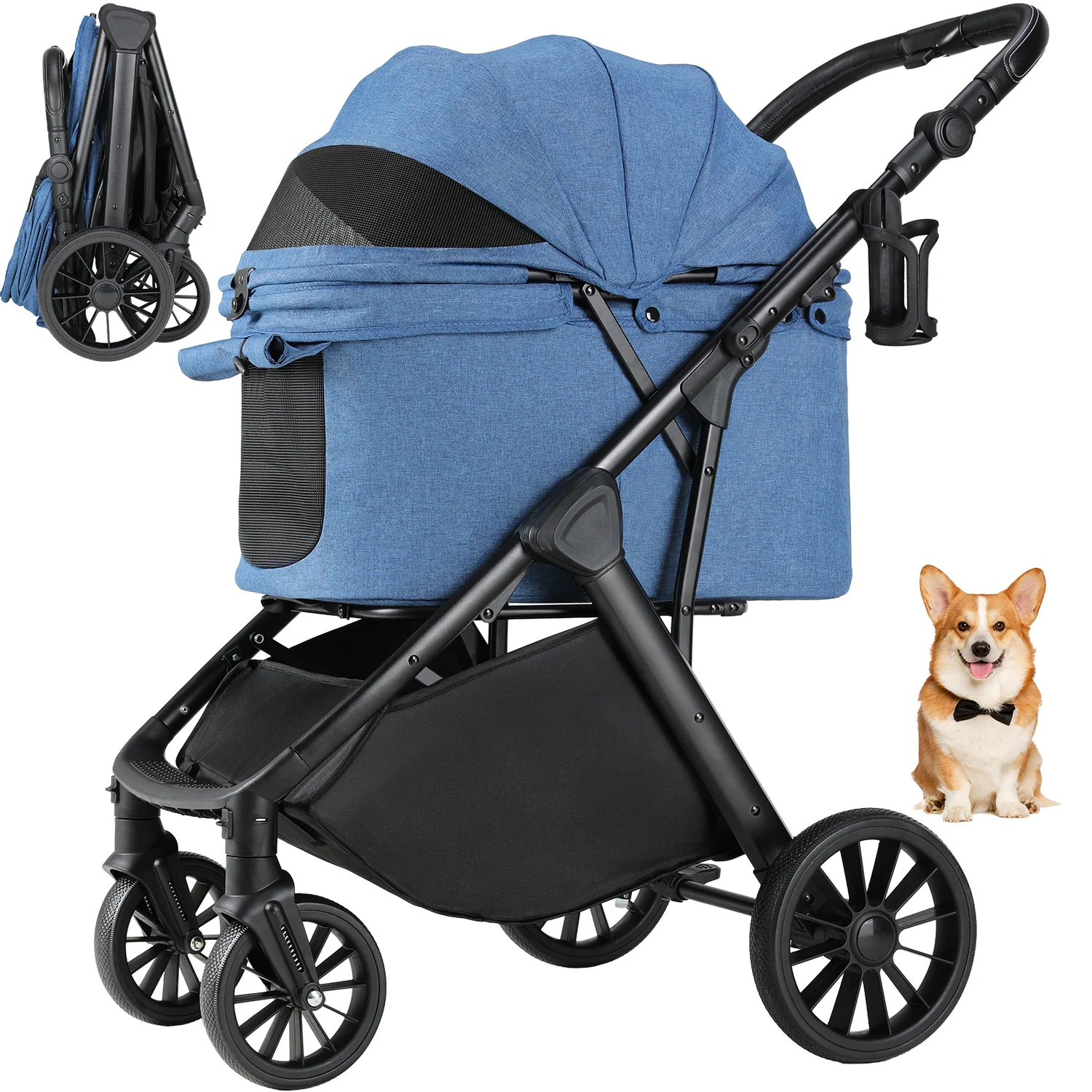 User-Friendly 4 Wheel Pet Stroller for Medium Dogs and Cats Foldable Dog Stroller with Adjustable Handle Detachable Carrier Storage Basket Cup Holder4 Wheel Pet Stroller for Medium Dogs and Cats Foldable Dog Stroller with Adjustable Handle Detachable Carrier Storage Basket Cup Holder Fine