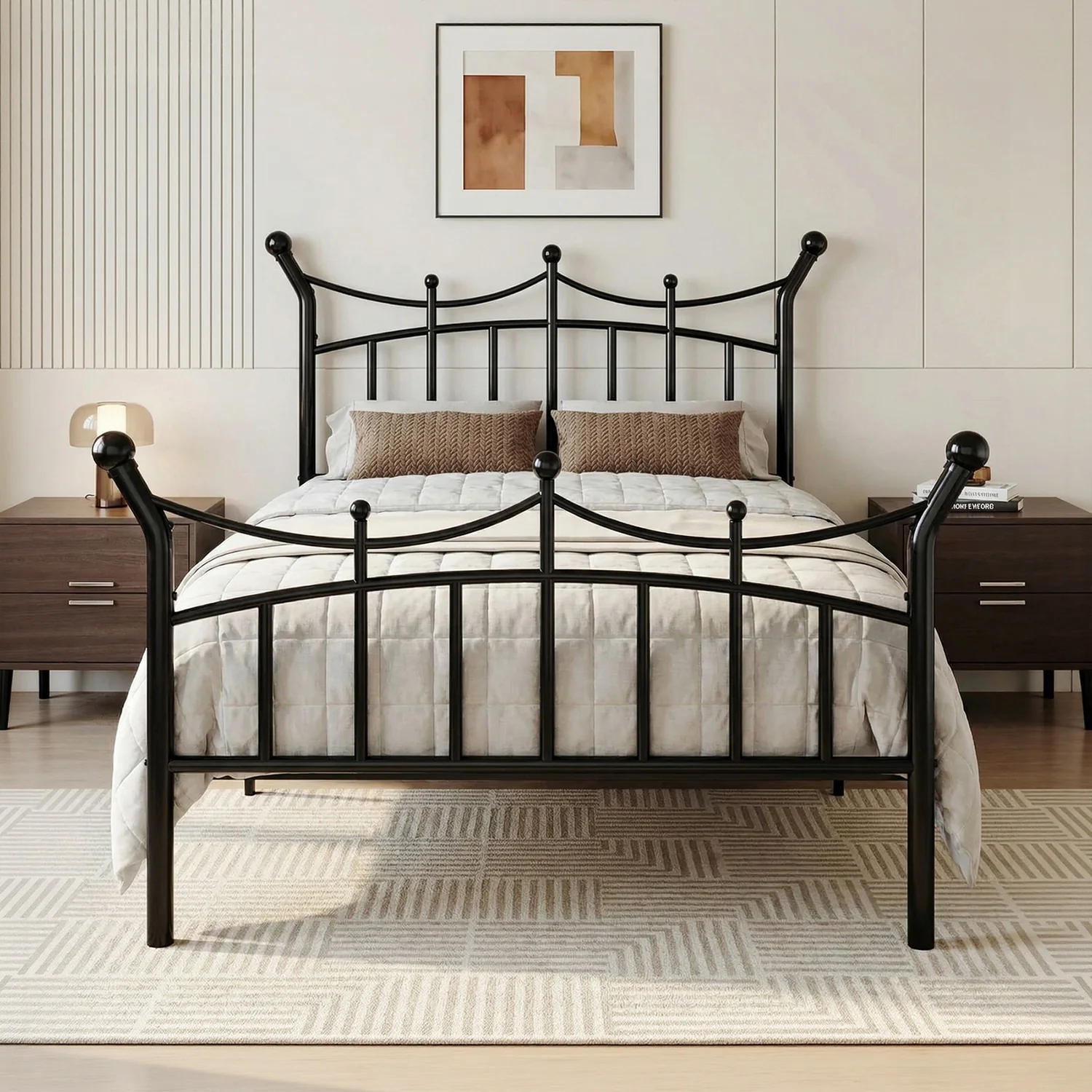 Enhanced Regal-Arc Twin Size Platform Metal Bed Frame with Crown Headboard and FootboardRegal-Arc Twin Size Platform Metal Bed Frame with Crown Headboard and Footboard Natural