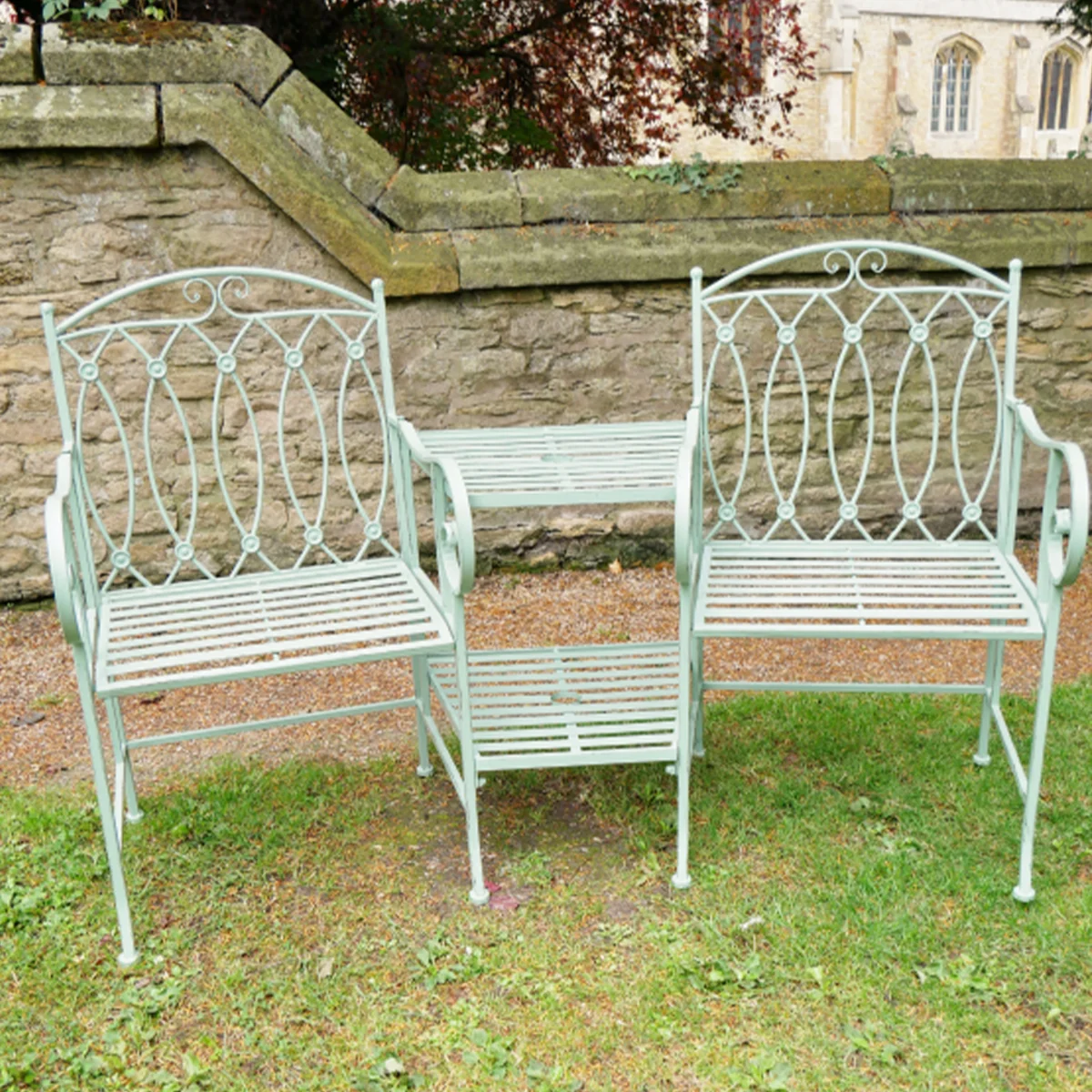 Traditional Set of 2 Green Lovers Garden Benches High-Quality