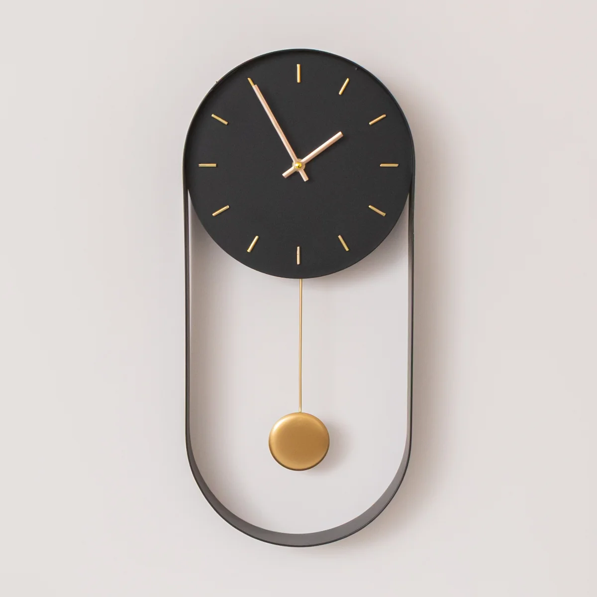 Long-Lasting Black Gold Pendulum Metal Analogue Wall Clock – 20cm x 55cm Professional