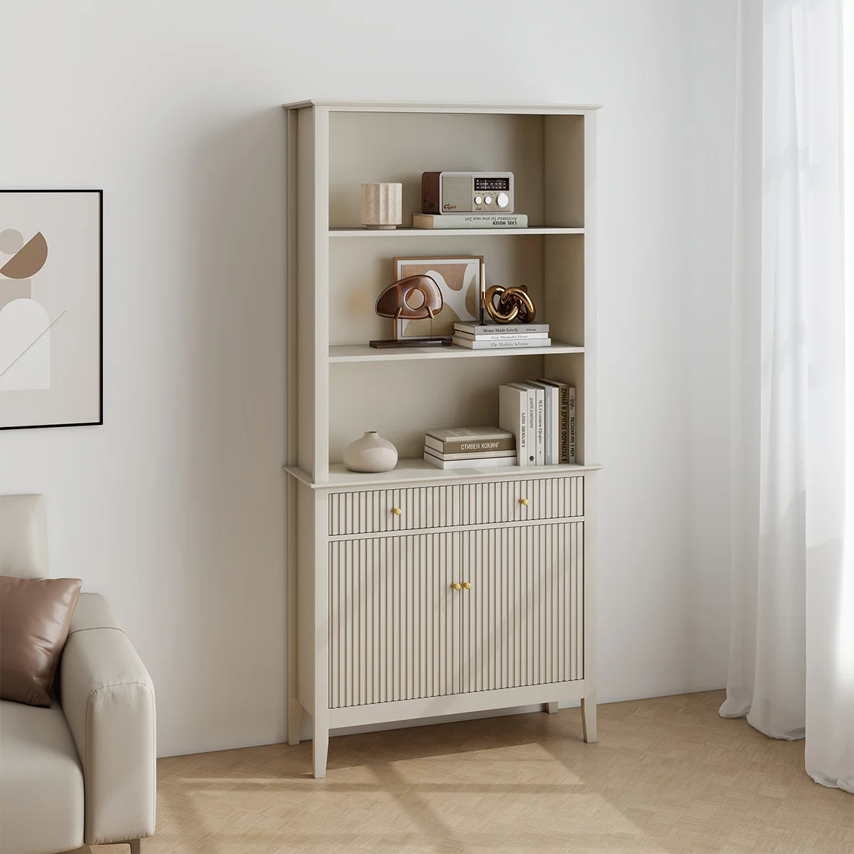 Refined Large 2 Drawer 2 Doors standing Storage Display Cabinet – Hales Taupe Range Advanced