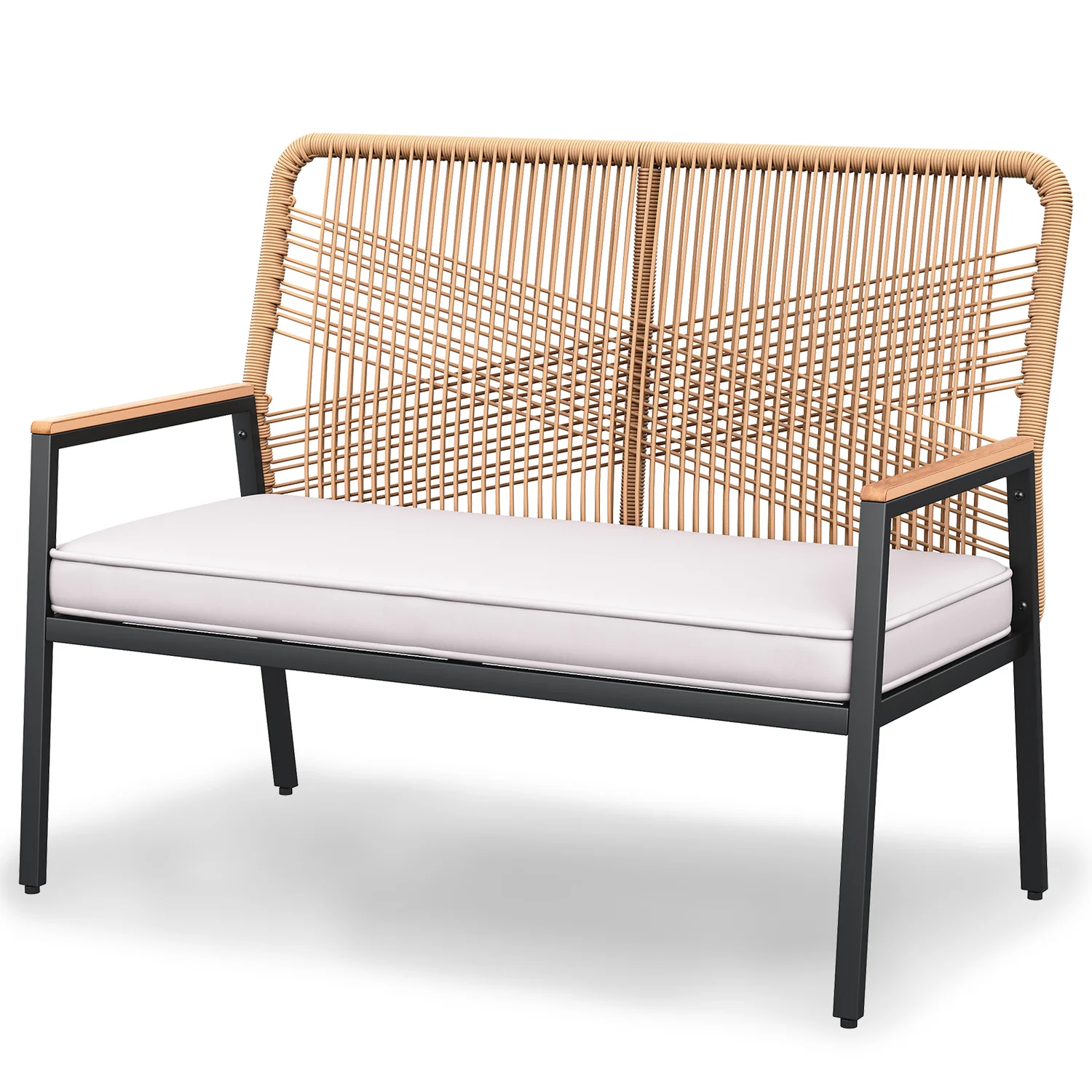 Carefully Designed 2-Person Outdoor Patio Bench 45 Inch Rattan Garden Bench with Cushion Powder Coated Metal Frame for Porch Backyard Balcony2-Person Outdoor Patio Bench 45 Inch Rattan Garden Bench with Cushion Powder Coated Metal Frame for Porch Backyard Balcony Quality