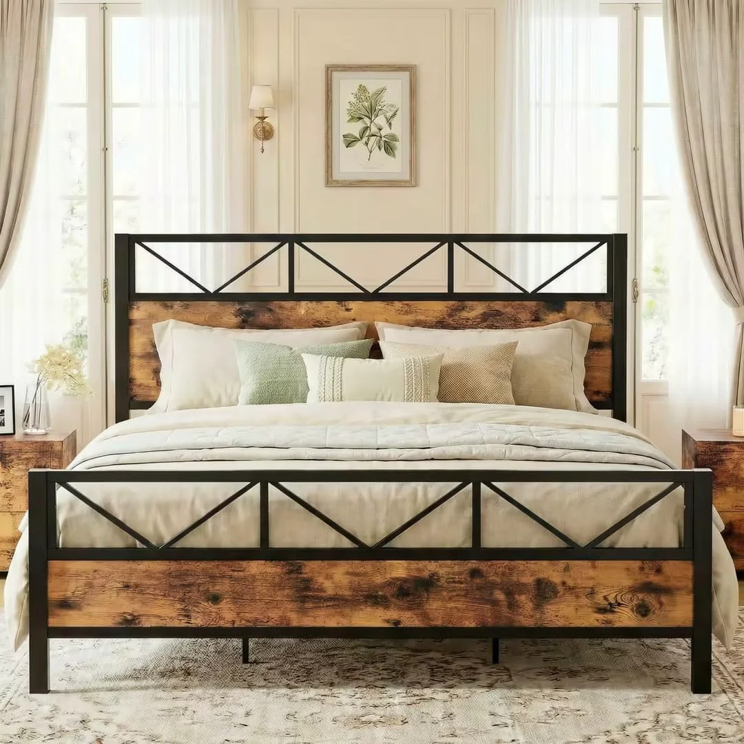 Innovative California King Bed Frame with Tall Industrial Headboard Heavy-Duty Metal Platform Bed with Noise- SupportCalifornia King Bed Frame with Tall Industrial Headboard Heavy-Duty Metal Platform Bed with Noise- Support Traditional