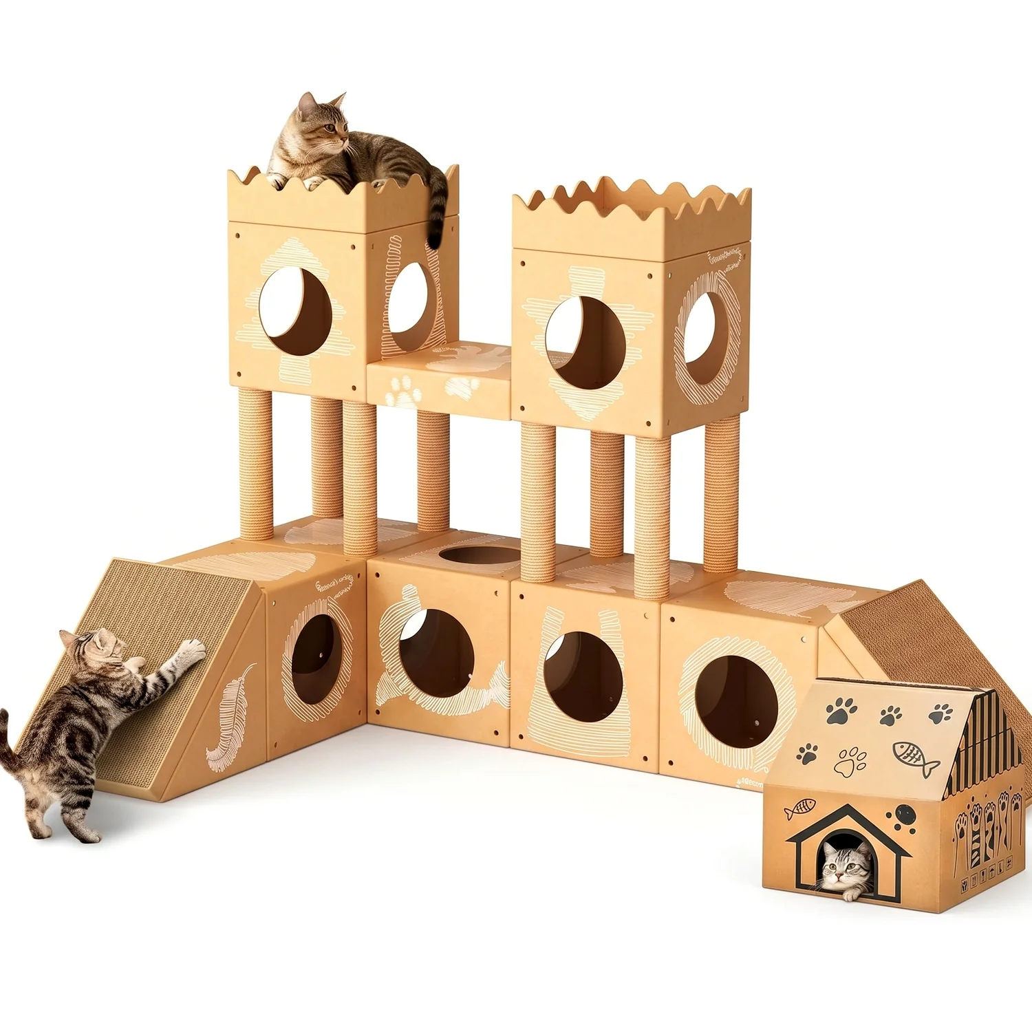Efficient Modular Cardboard Cat House Multi-Level Cat Tower with Scratching Posts Scratching Ramps Tunnel Cat CavesModular Cardboard Cat House Multi-Level Cat Tower with Scratching Posts Scratching Ramps Tunnel Cat Caves Modern