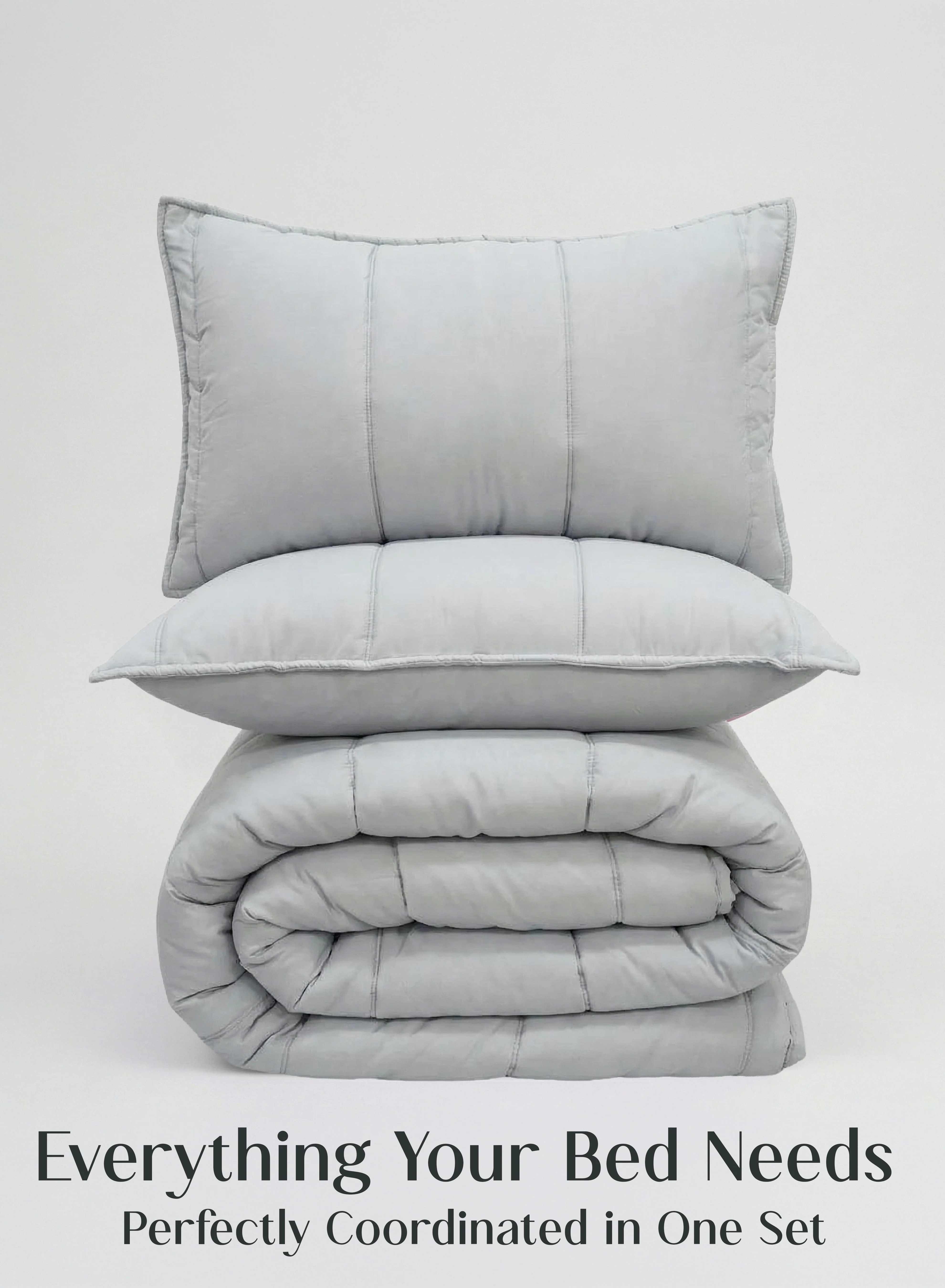 Secure Cocoon 8-Piece AC Bedding Set Coordinated Comforter Fitted Sheet Covers in One Set Pearl GrayCocoon AC Bedding Set — Designed for Cool Comfortable Sleep in Indian Homes Smooth