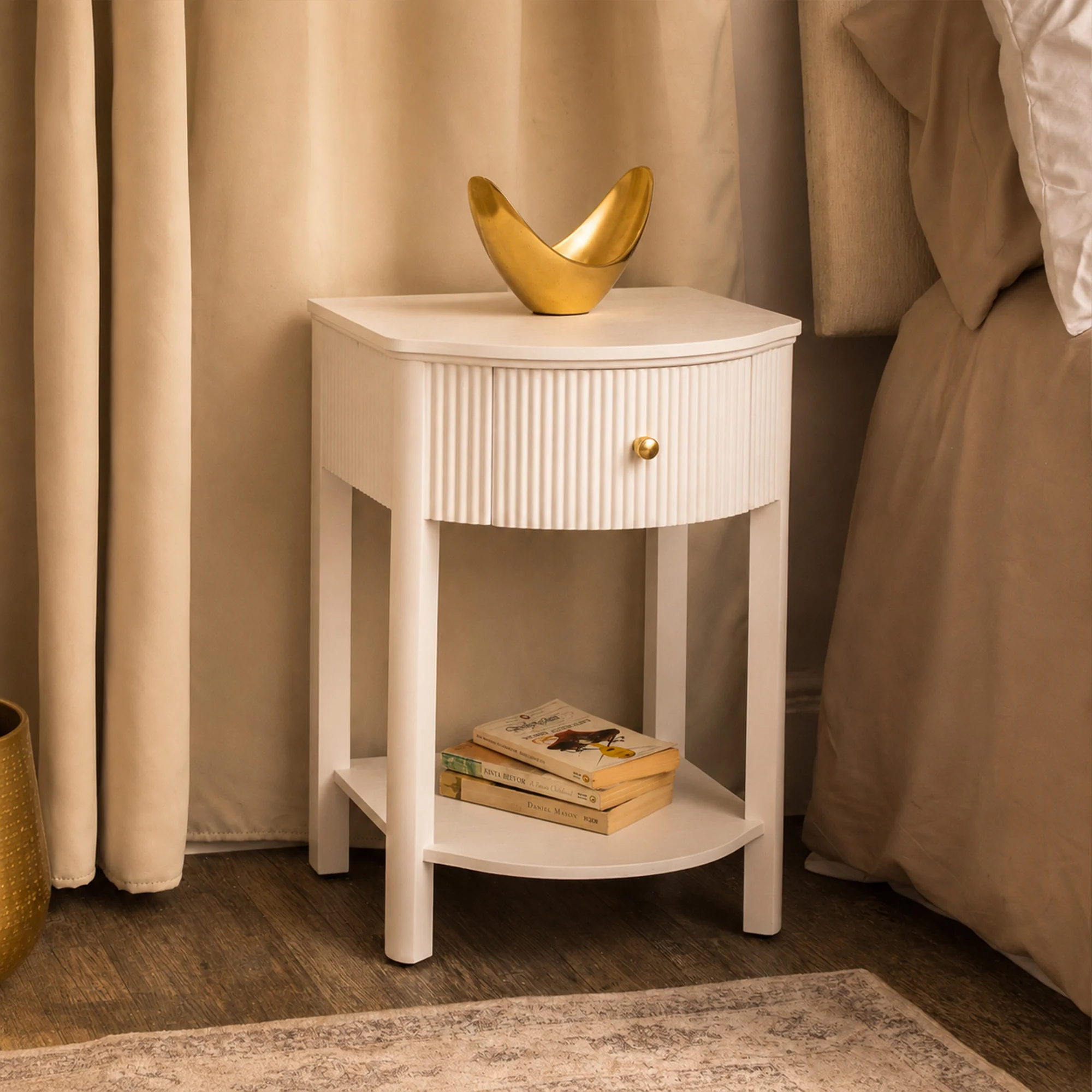 Carefully Designed Reeded One Drawer Bedside Table – Willow White Range Certified