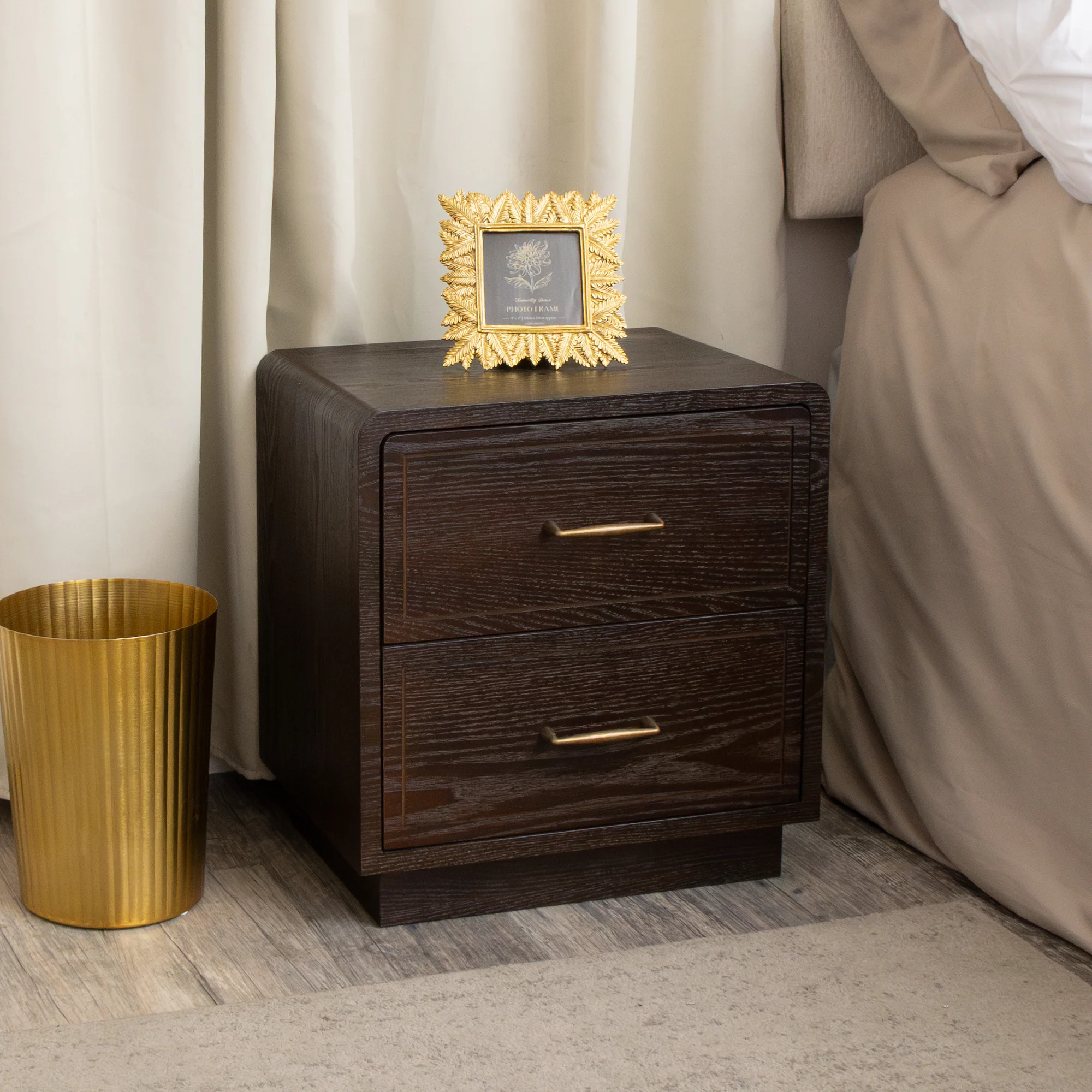 Secure Dark Wood 2 Drawer Bedside Table – Kingsley Range Advanced