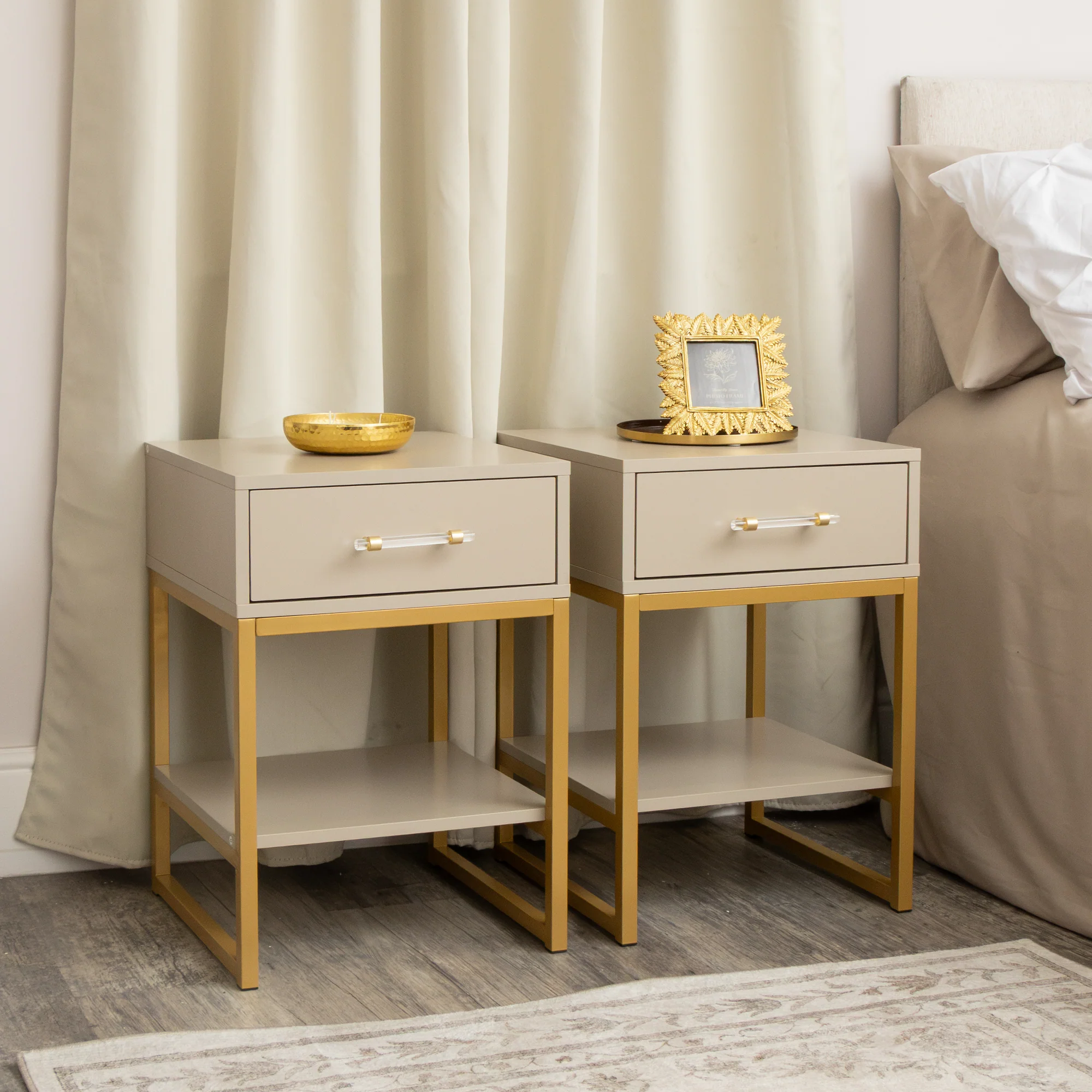 Specialty Pair of One Drawer Bedside Tables – Liana Taupe Range Genuine
