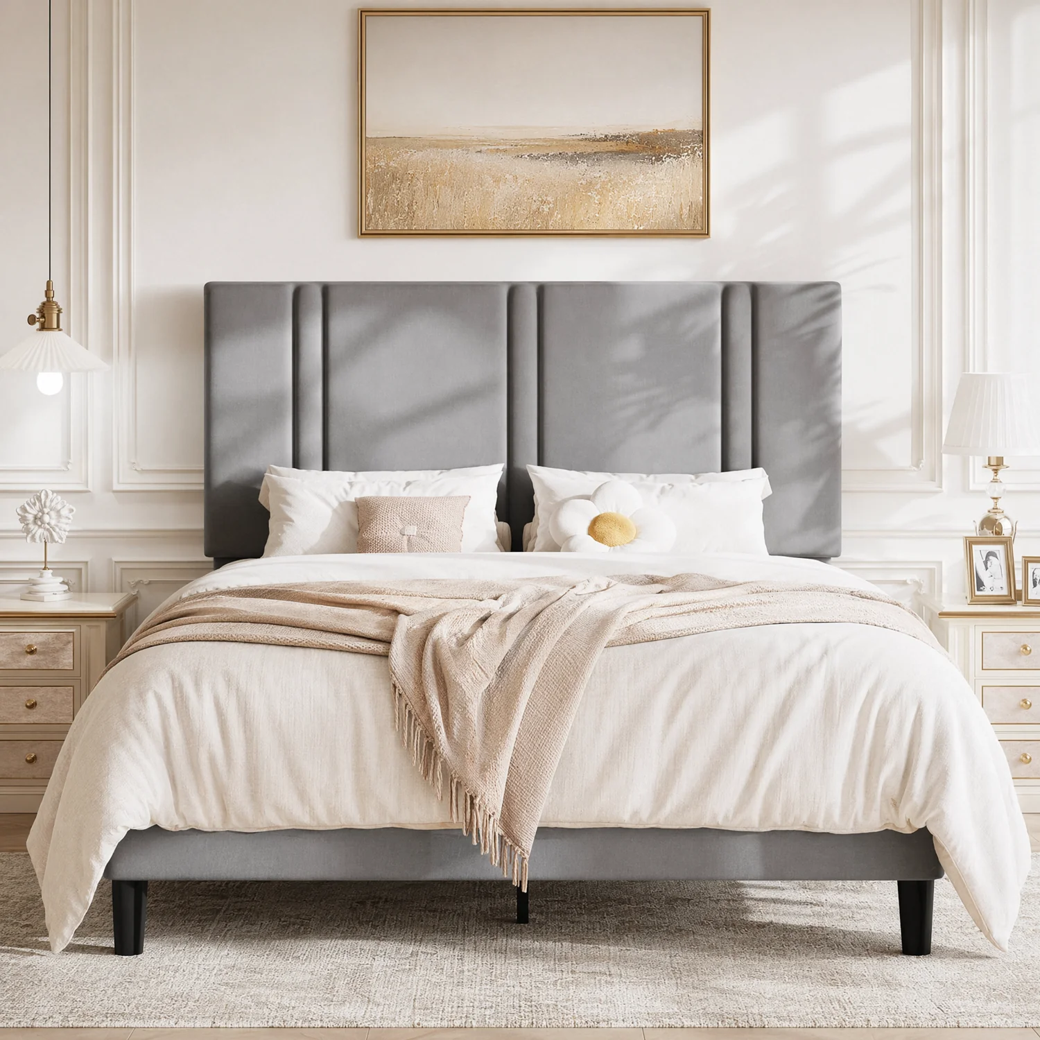 Unique Velvet Platform Bed Frame with Adjustable Headboard Vertical Tufted Upholstery No Box Spring NeededVelvet Platform Bed Frame with Adjustable Headboard Vertical Tufted Upholstery No Box Spring Needed Functional
