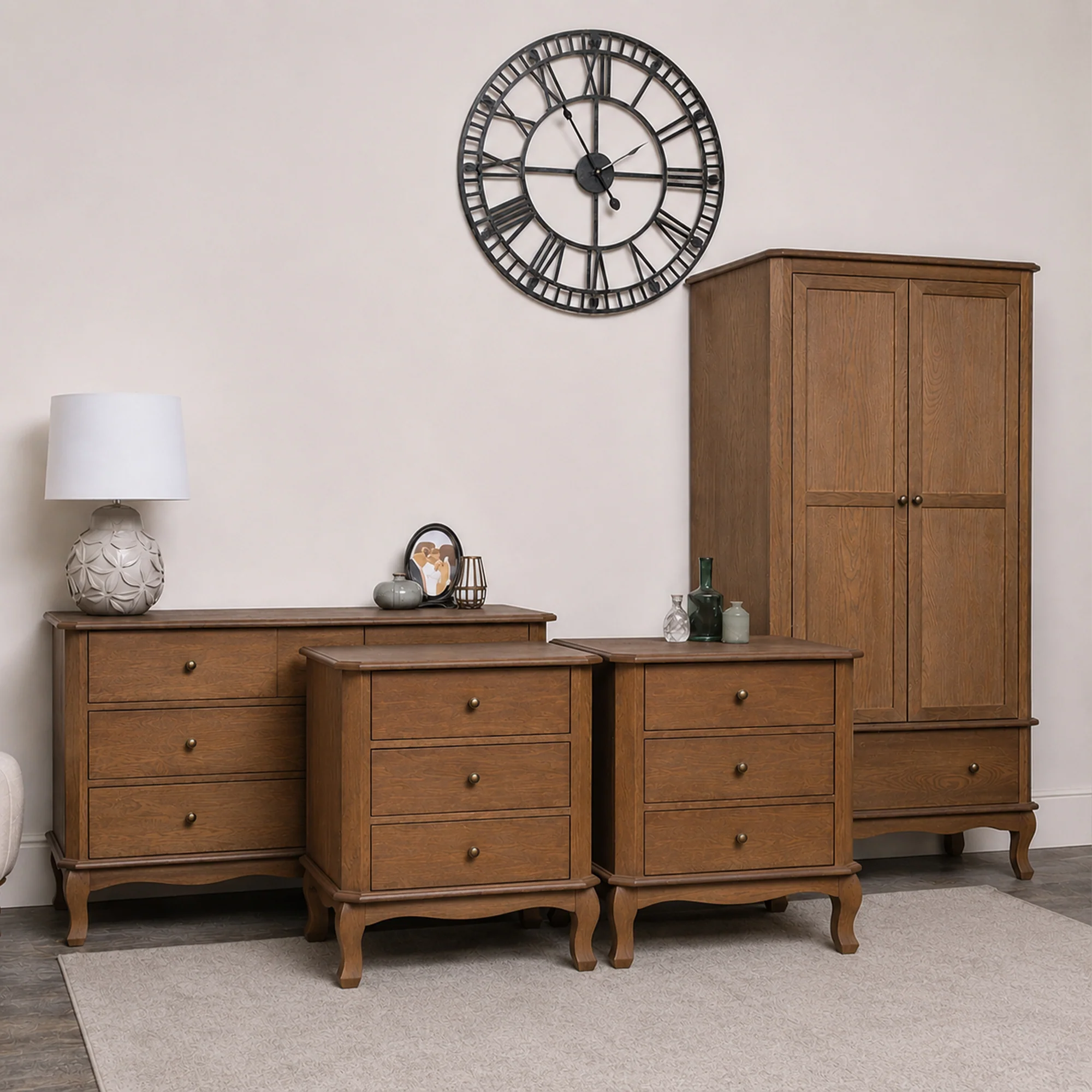 First-Class Dark Wood Wardrobe 7 Drawer Chest of Drawers and Pair of Wide 3 Drawer Bedside Tables – Ashwell Range Quality