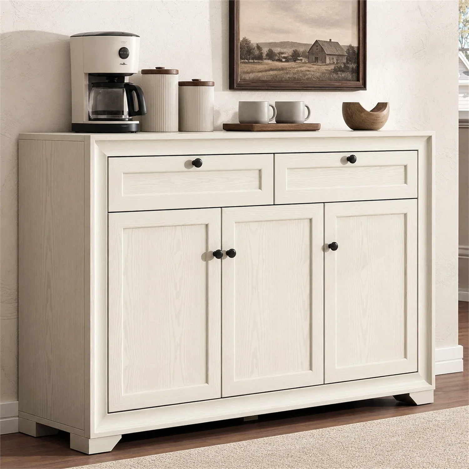 High-Quality 48 Inch Buffet Cabinet with Storage Farmhouse Sideboard with 2 Drawers 3 Doors and Adjustable Shelves48 Inch Buffet Cabinet with Storage Farmhouse Sideboard with 2 Drawers 3 Doors and Adjustable Shelves Official