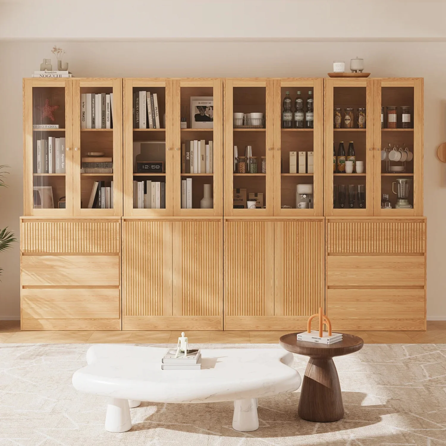Pure 4-Piece Bookcase Set 2 Bookshelves with Doors 2 Bookcases with Glass Doors and Drawers4-Piece Bookcase Set 2 Bookshelves with Doors 2 Bookcases with Glass Doors and Drawers Trusted
