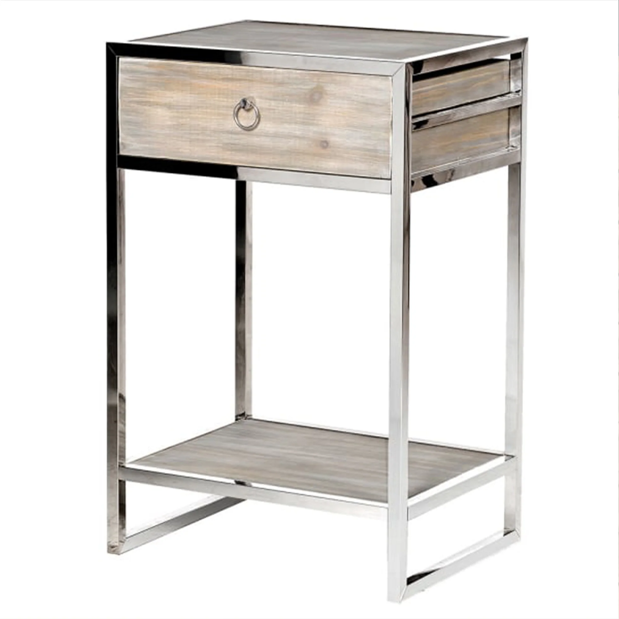 Elite Fir Wood Stainless Steel One Drawer Bedside Table Soft