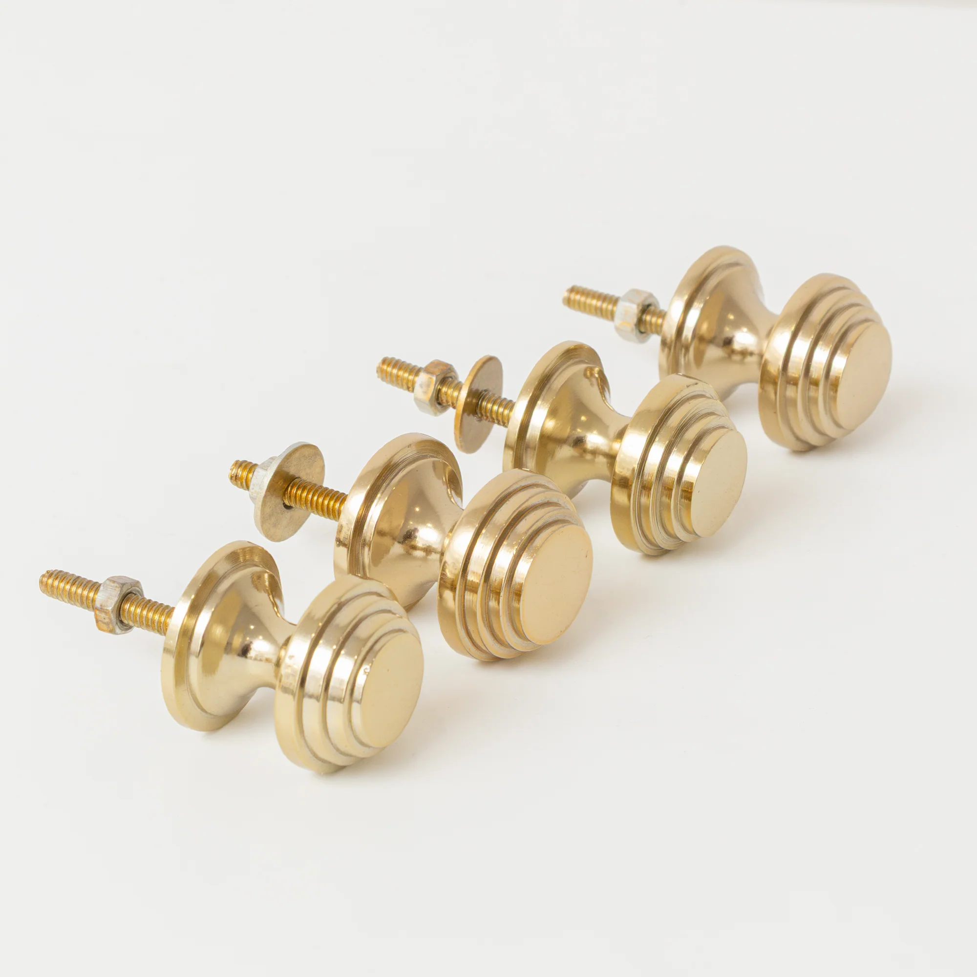 Outstanding Set of 4 Shiny Gold Round Stepped Drawer Knobs Reusable