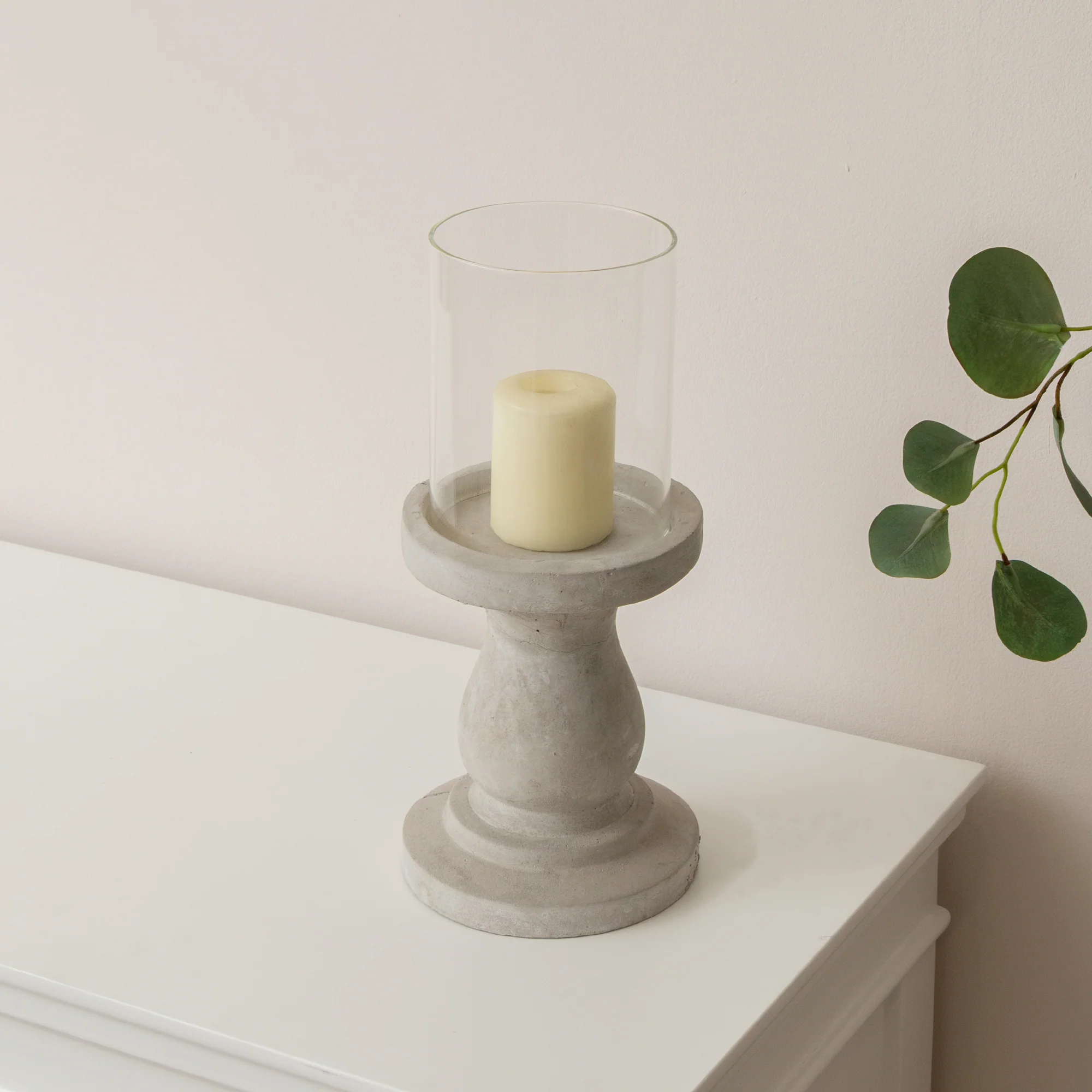 Verified Tall Round Grey Hurricane Pillar Candle Holder – 34cm High-Quality