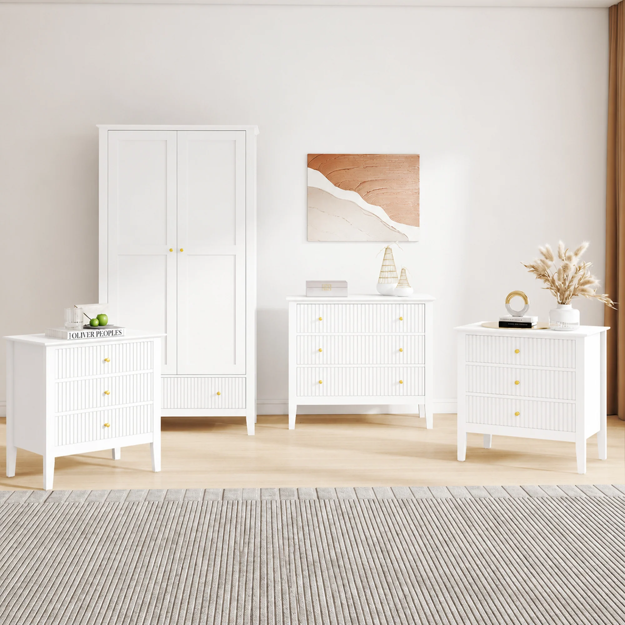 User-Friendly Double Wardrobe 3 Drawer Chest Of Drawers and Pair of Large Bedside Tables – Hales White Range Powerful