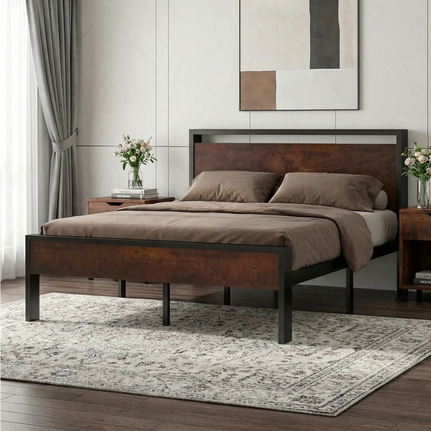 Official Metal Platform Bed Frame with Wooden Headboard Footboard Quiet No-Slip Design No Box Spring NeededMetal Platform Bed Frame with Wooden Headboard Footboard Quiet No-Slip Design No Box Spring Needed Soft