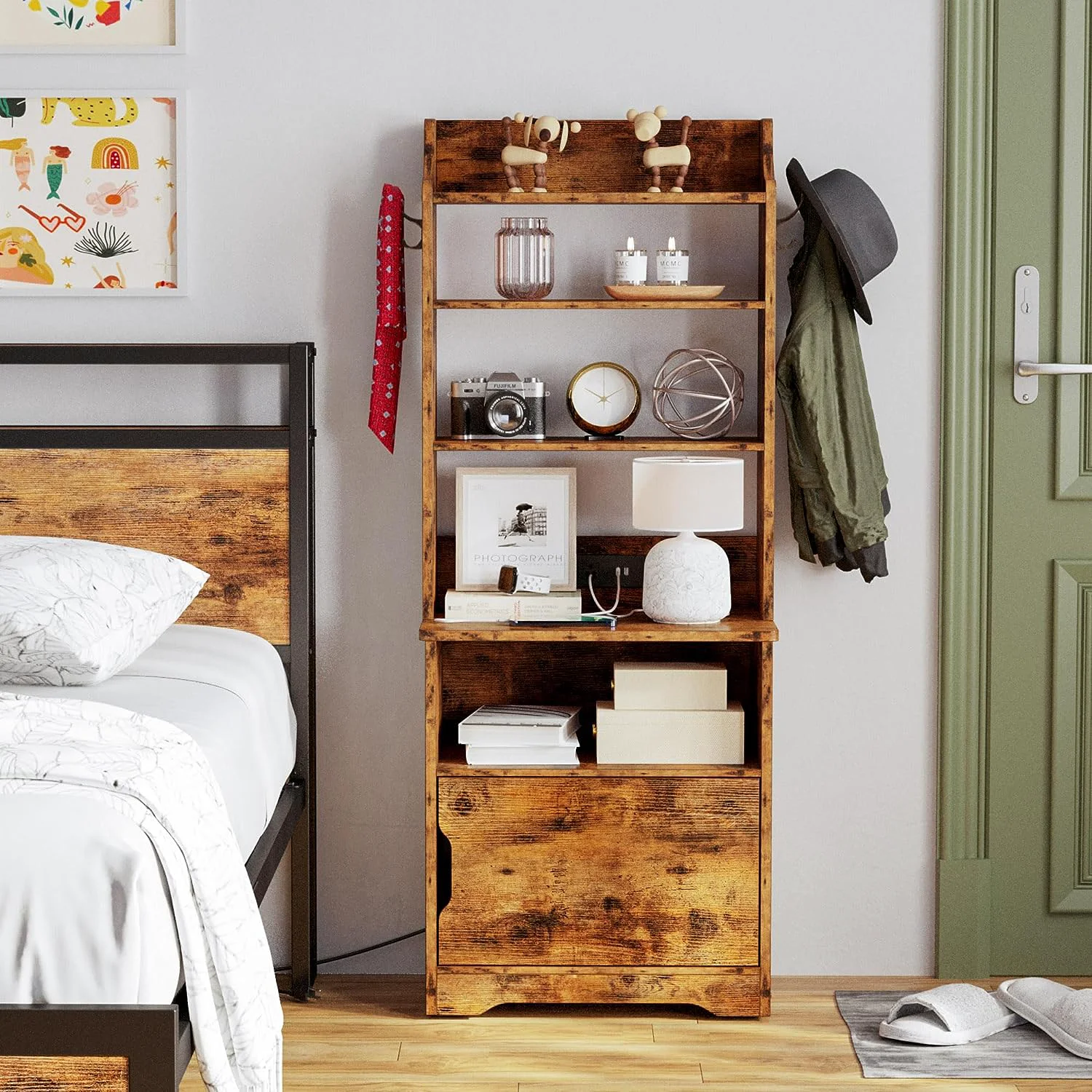 Sophisticated Nightstand with Charging Station 55 Tall End Side Table Bookshelf with Storage CabinetNightstand with Charging Station 55 Tall End Side Table Bookshelf with Storage Cabinet Recyclable