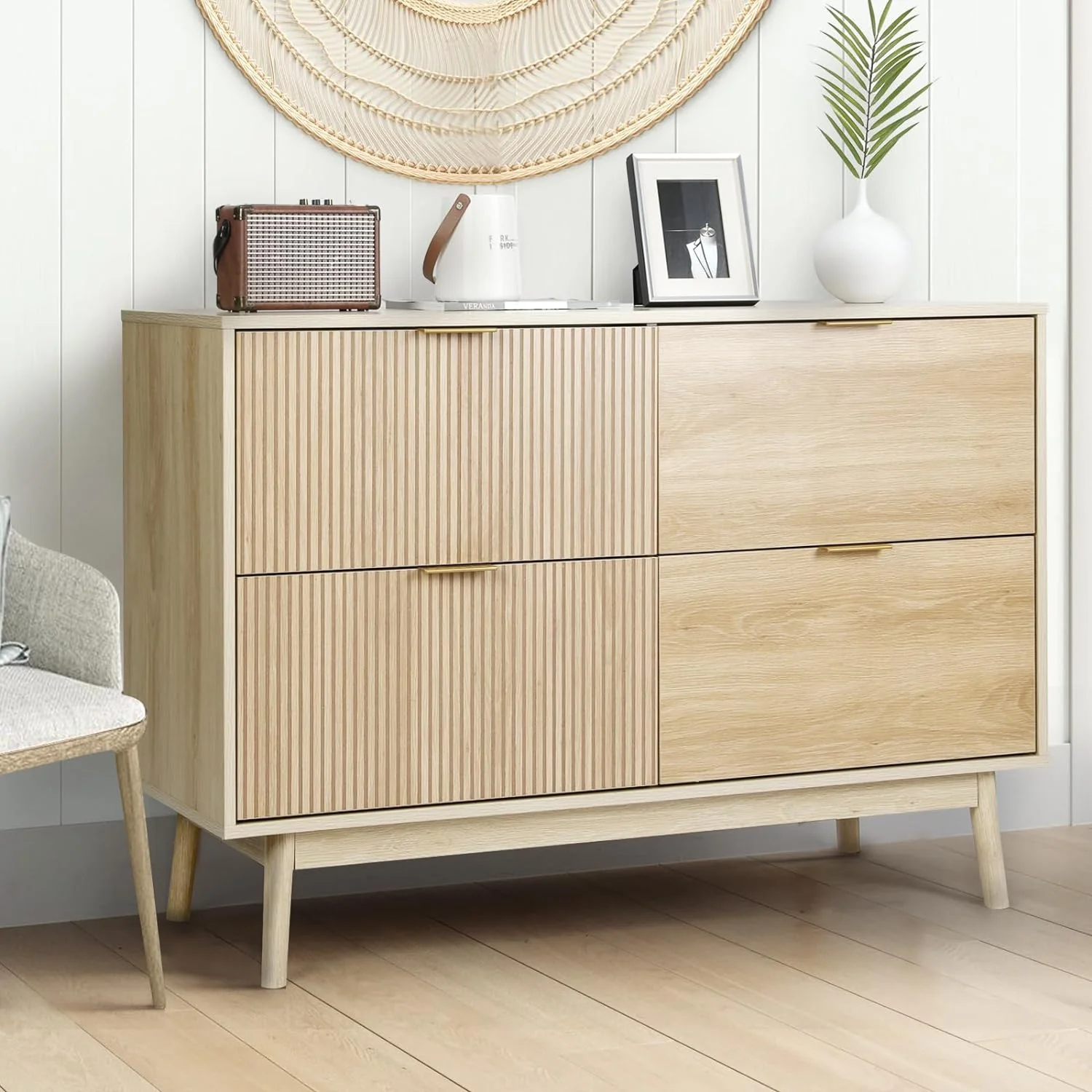 Environmentally Friendly 4 Drawer Dresser Farmhouse Storage Chest with Wide Drawers4 Drawer Dresser Farmhouse Storage Chest with Wide Drawers Reusable