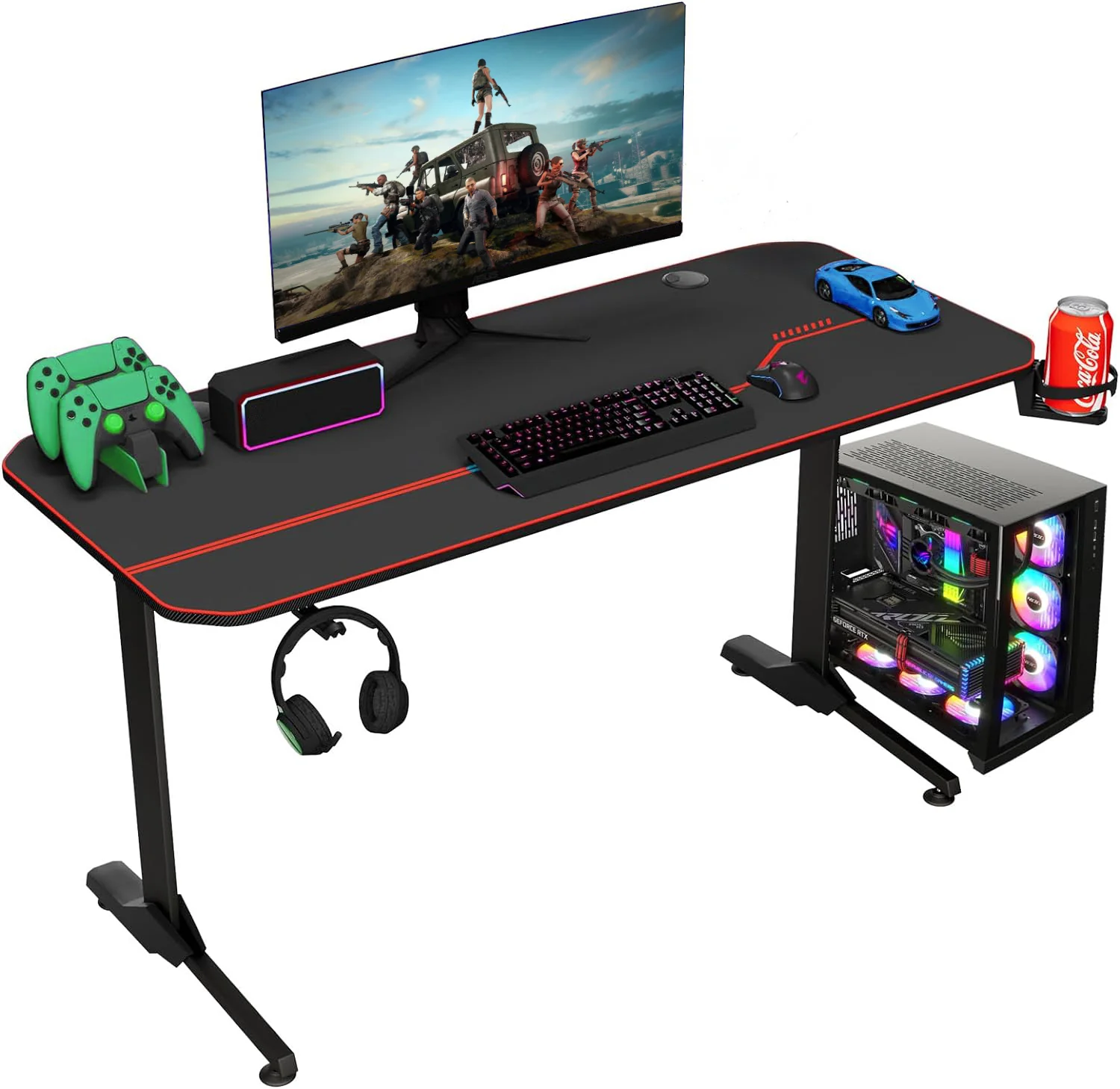 Reliable Gaming Desk Home Office Computer Desk 55 Inch with Mouse Pad Headphone Hook Cup Holder Cable ManagementGaming Desk Home Office Computer Desk 55 Inch with Mouse Pad Headphone Hook Cup Holder Cable Management Exceptional