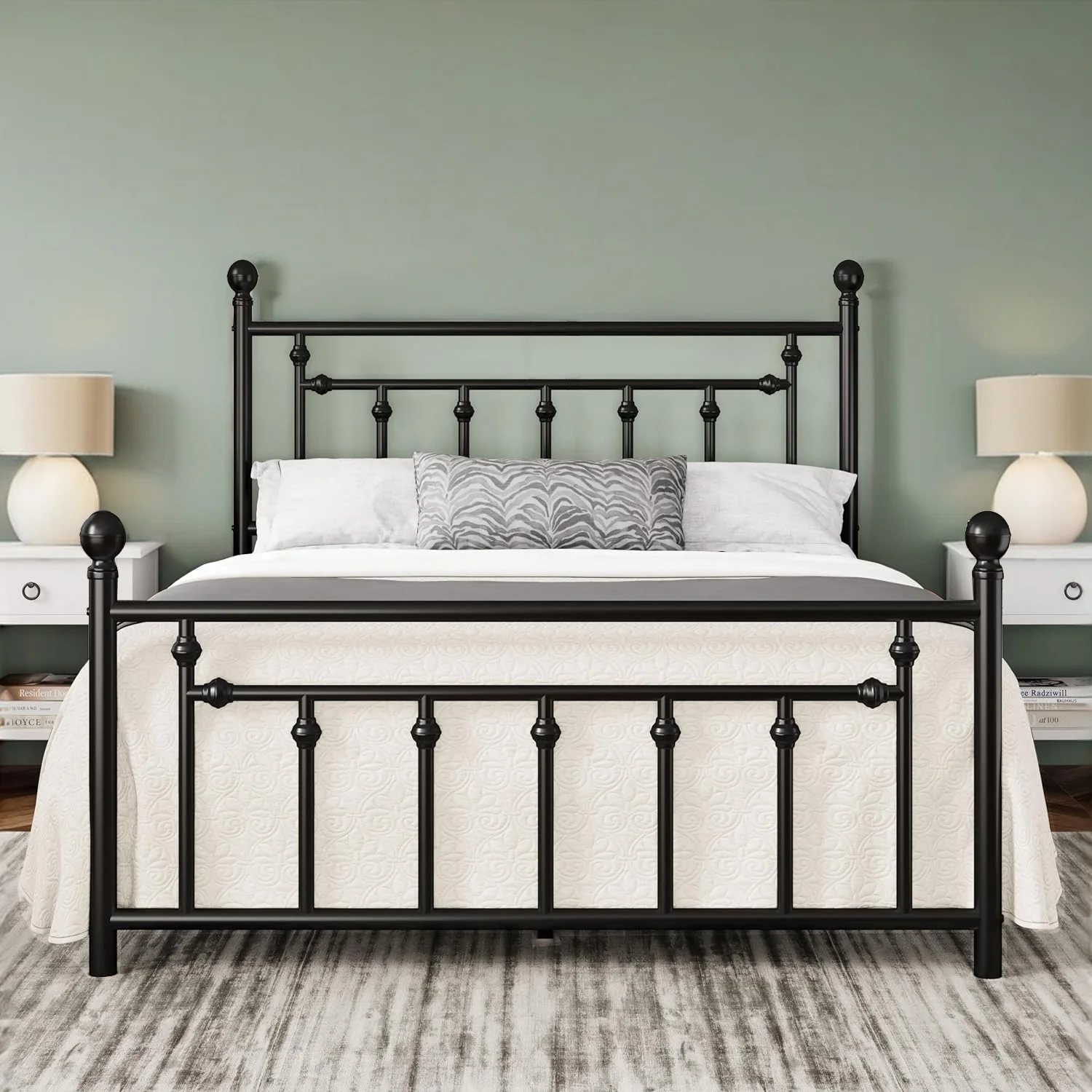 Functional Sculpted-Post Victorian Platform Metal Bed Frame with Headboard and Footboard Under-Bed Storage No Box Spring NeededSculpted-Post Victorian Platform Metal Bed Frame with Headboard and Footboard Under-Bed Storage No Box Spring Needed Elite