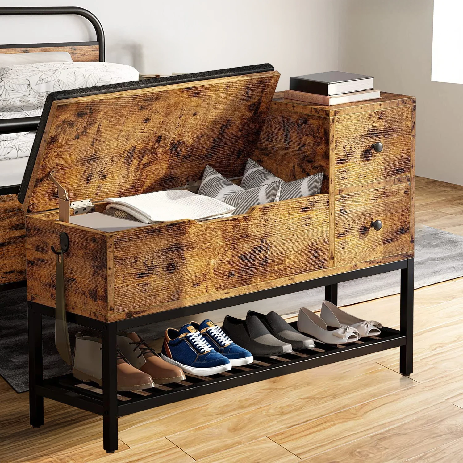Trusted Entryway Bench With Shoe Rack Storage Bench With Flip Top Box and 2 DrawersEntryway Bench With Shoe Rack Storage Bench With Flip Top Box and 2 Drawers Lightweight