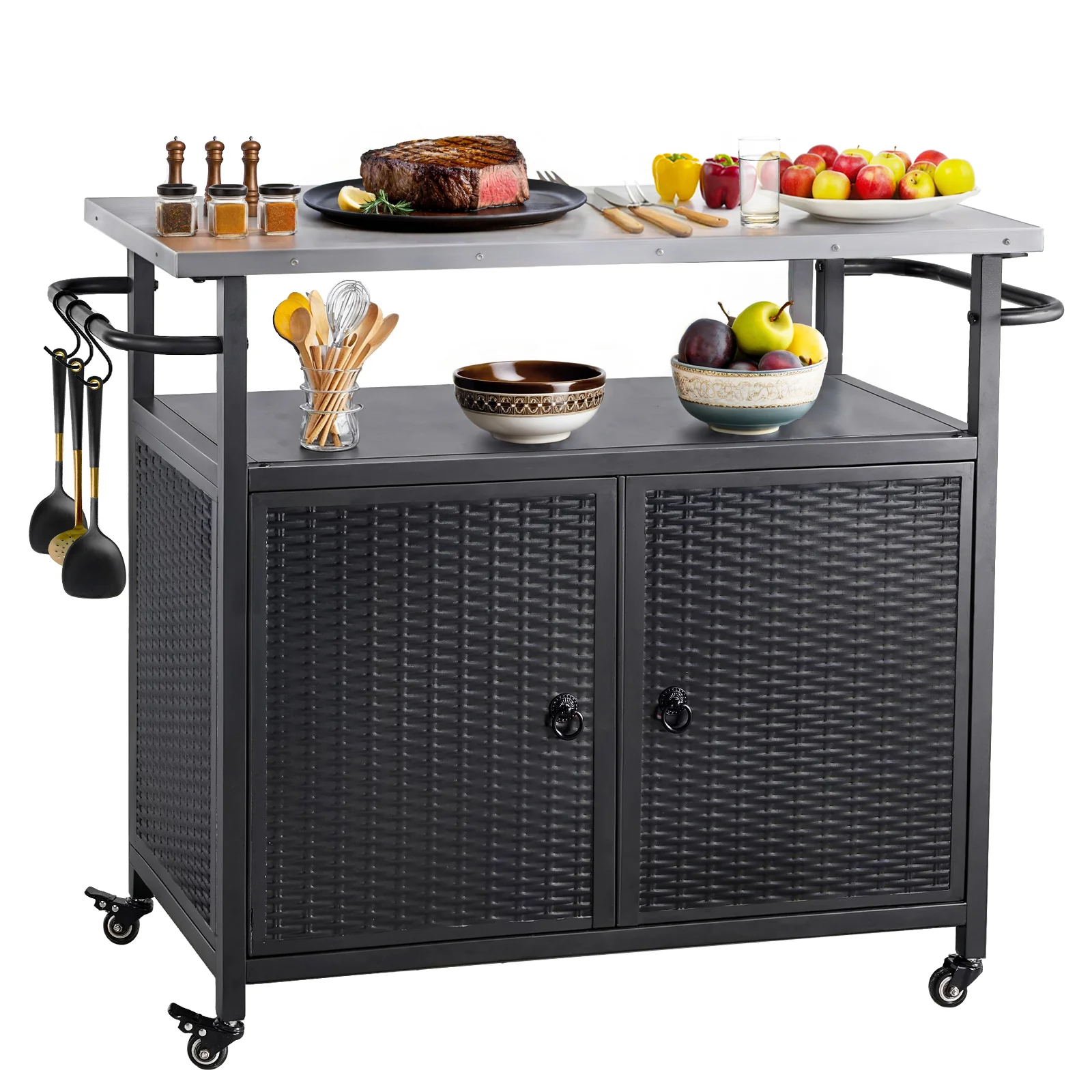 Classic Outdoor Grill Cart with Storage Cabinet Kitchen Island Cart with four casters and three shelvesOutdoor Grill Cart with Storage Cabinet Kitchen Island Cart with four casters and three shelves World-Class