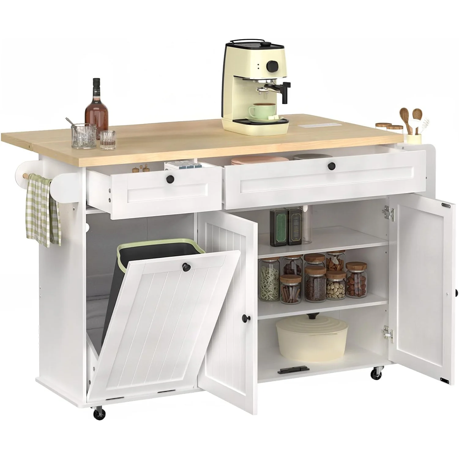 Unique Kitchen Island Cart with Trash Can Storage Kitchen Storage Cabinet on WheelsKitchen Island Cart with Trash Can Storage Kitchen Storage Cabinet on Wheels Effective
