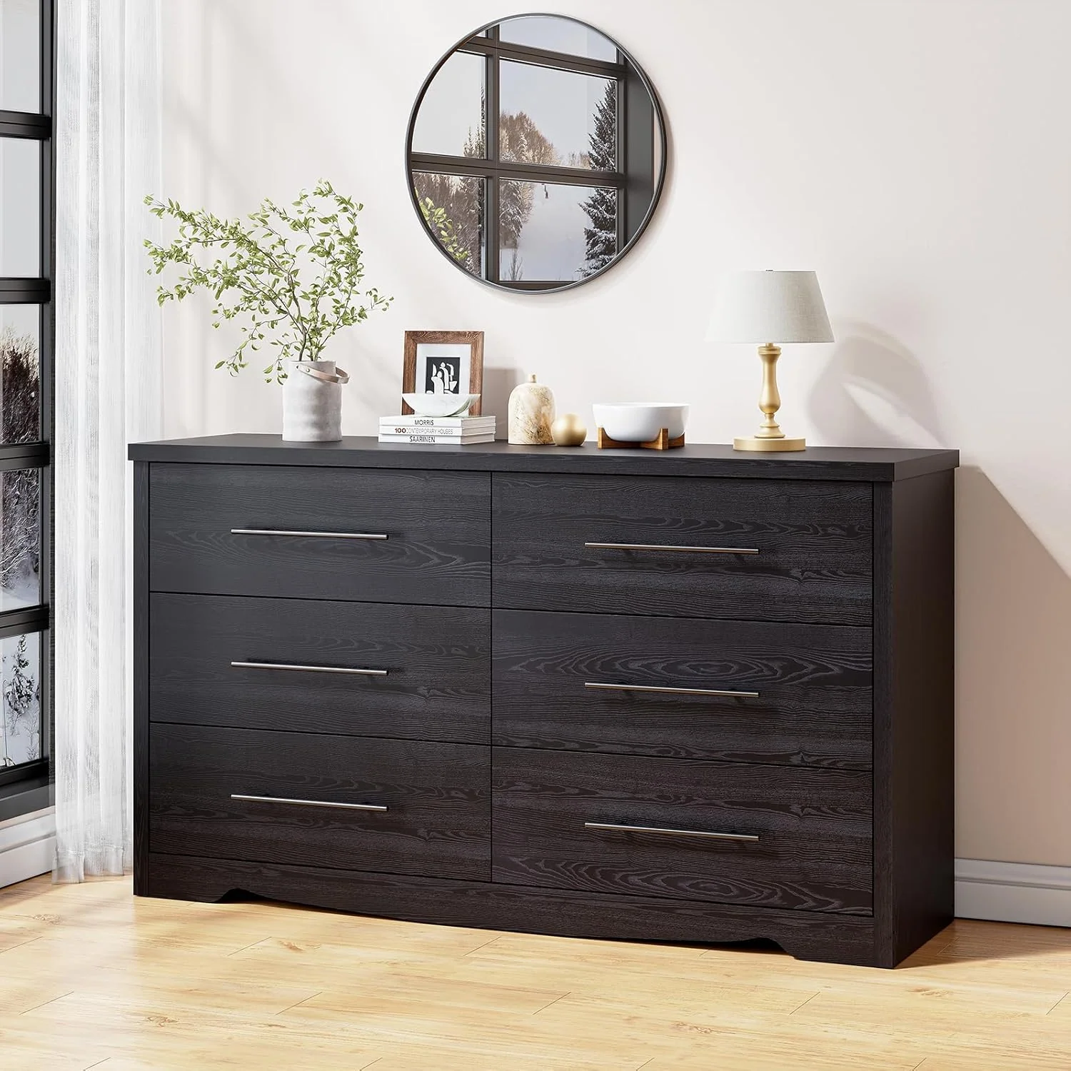 Long-Lasting 55 Dressers with 6 Drawer Dresser Chests of Drawers with Metal Handles Black55 Dressers with 6 Drawer Dresser Chests of Drawers with Metal Handles Black Organic