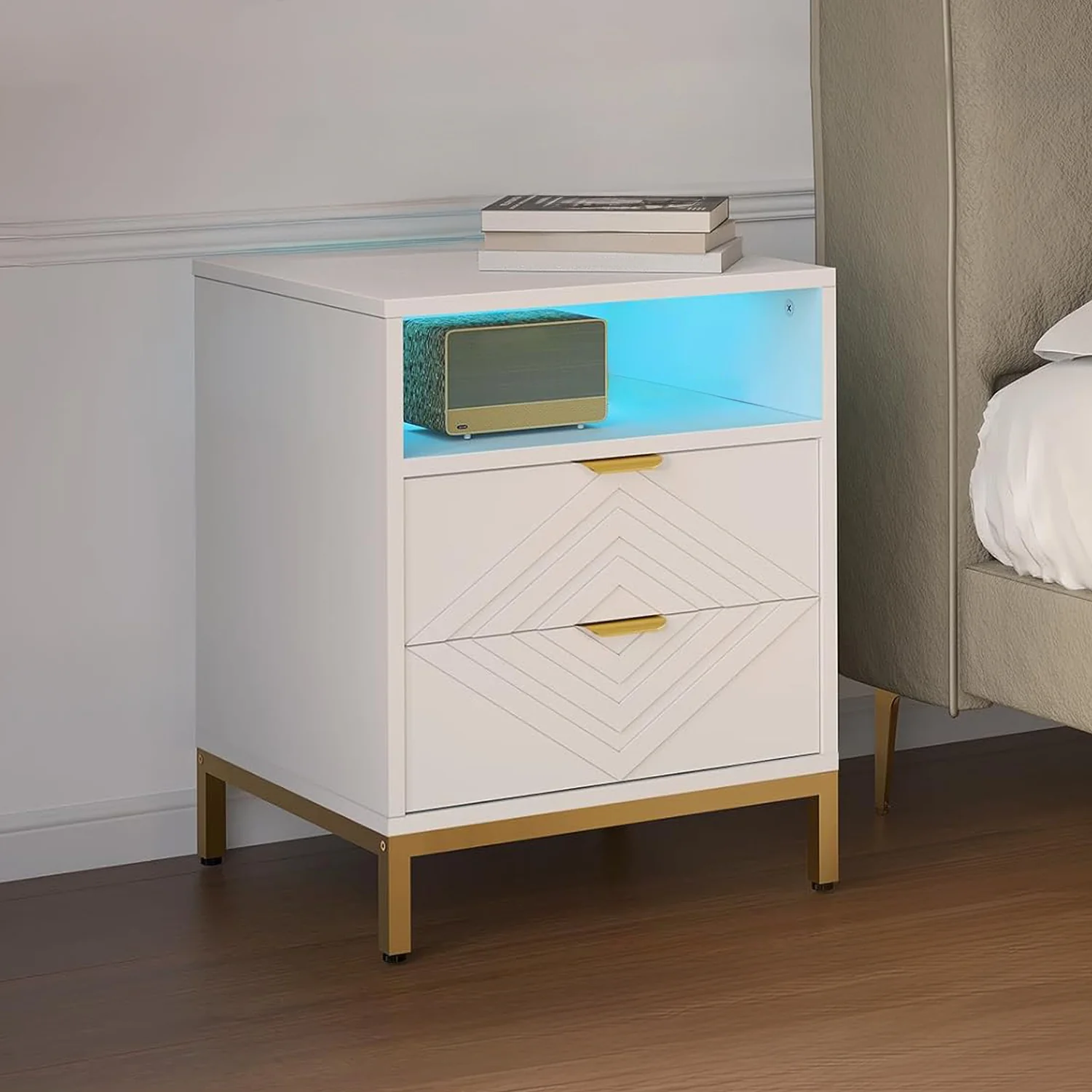 Reliable 3-Tier Nightstand Modern Side Table with Charging Station and LED Lights Bedside with 2 Drawers USB Ports and Outlets White3-Tier Nightstand Modern Side Table with Charging Station and LED Lights Bedside with 2 Drawers USB Ports and Outlets White User-Friendly