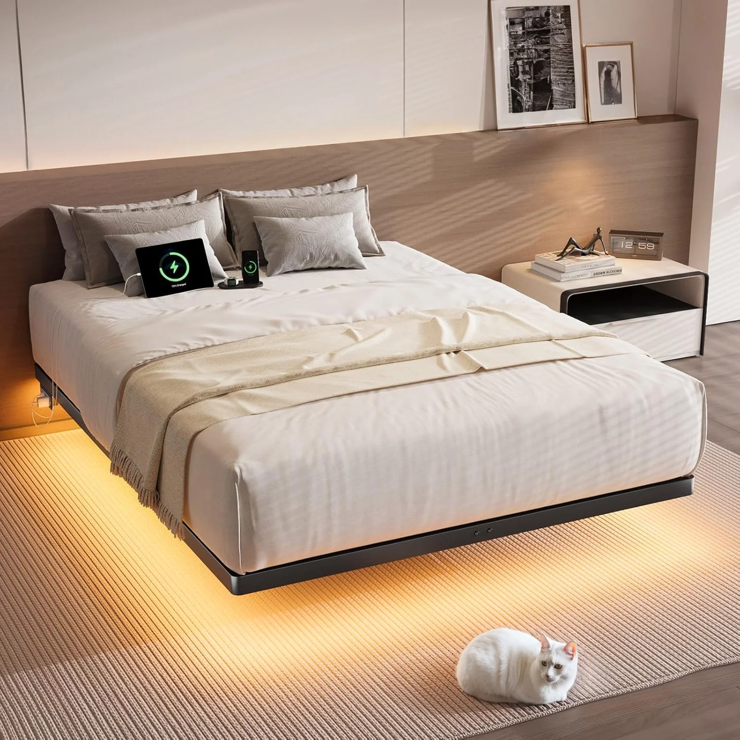 Consistent Floating Bed Frame with Smart LED Lights and USB Charging Station Heavy Duty Metal Platform Bed with Underbed Storage No Box Spring RequiredFloating Bed Frame with Smart LED Lights and USB Charging Station Heavy Duty Metal Platform Bed with Underbed Storage No Box Spring Required High-Quality