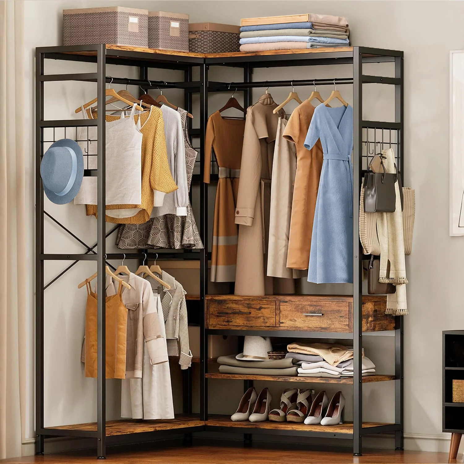 Comfortable L Shaped Clothes Rack Closet Organizer and Storage Shelves with 2 Ways to Install Corner Garment Rack L Shaped Coat RackL Shaped Clothes Rack Closet Organizer and Storage Shelves with 2 Ways to Install Corner Garment Rack L Shaped Coat Rack Contemporary