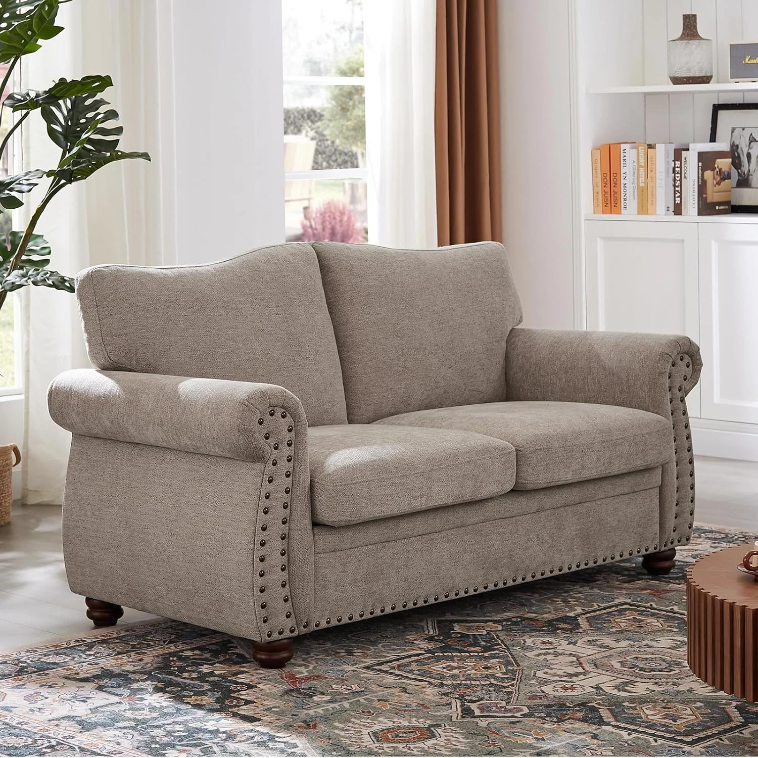 Efficient 66 Inch Loveseat Couch Chenille Fabric Nailhead Sofa with Springs Seat Cushion Rolled Arms66 Inch Loveseat Couch Chenille Fabric Nailhead Sofa with Springs Seat Cushion Rolled Arms Long-Lasting