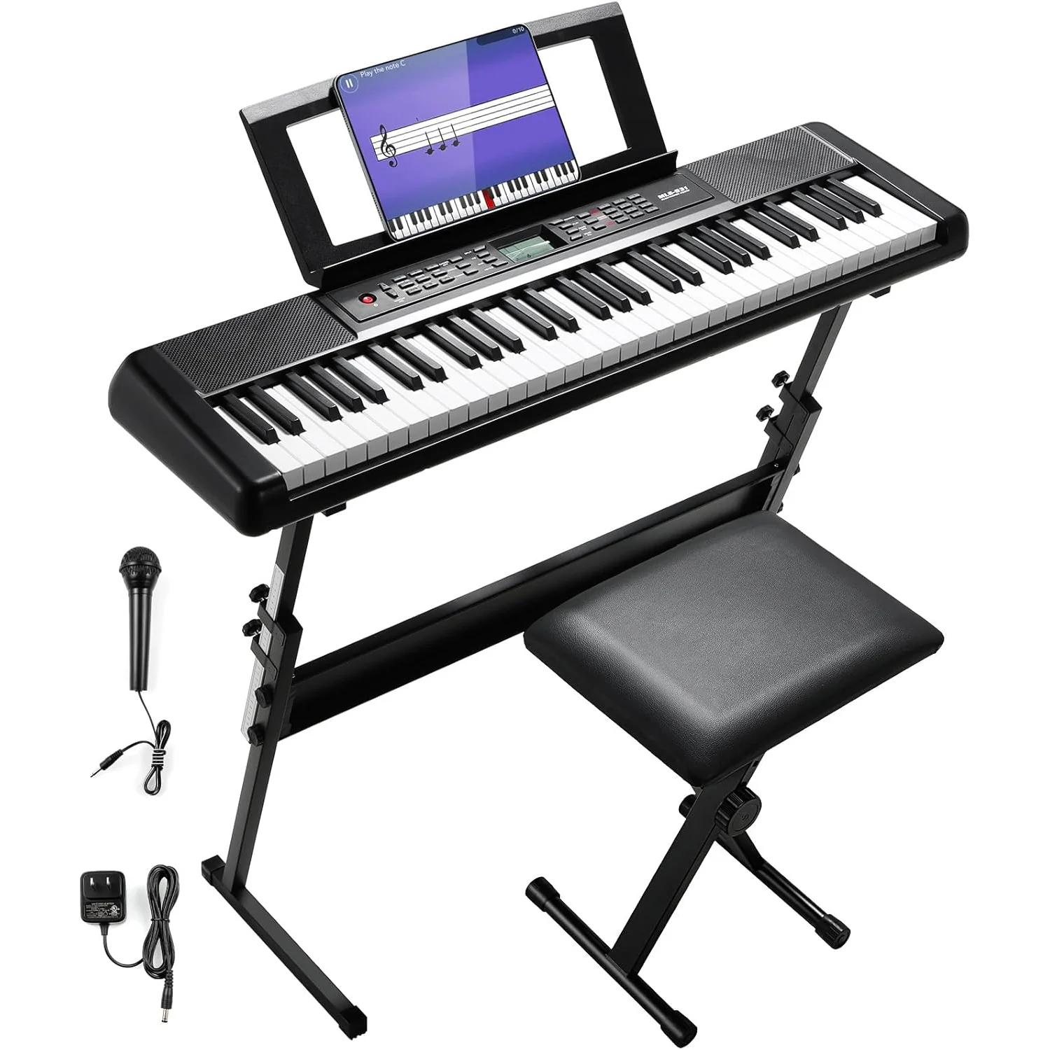Comfortable 61 Key Portable Electronic Keyboard Piano with Adjustable Stand Foldable Stool Microphone LCD USB Midi and Built-In Dual Speakers61 Key Portable Electronic Keyboard Piano with Adjustable Stand Foldable Stool Microphone LCD USB Midi and Built-In Dual Speakers Smooth