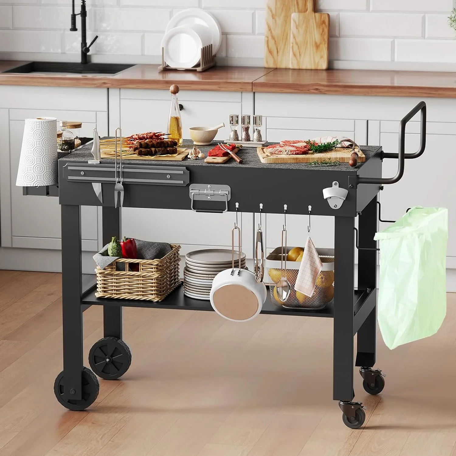 First-Class Foldable Grill Cart with Locking Wheels Portable Outdoor Grill Table with Large Workspace for Pizza Oven Griddle and BBQ GrillFoldable Grill Cart with Locking Wheels Portable Outdoor Grill Table with Large Workspace for Pizza Oven Griddle and BBQ Grill Trendy