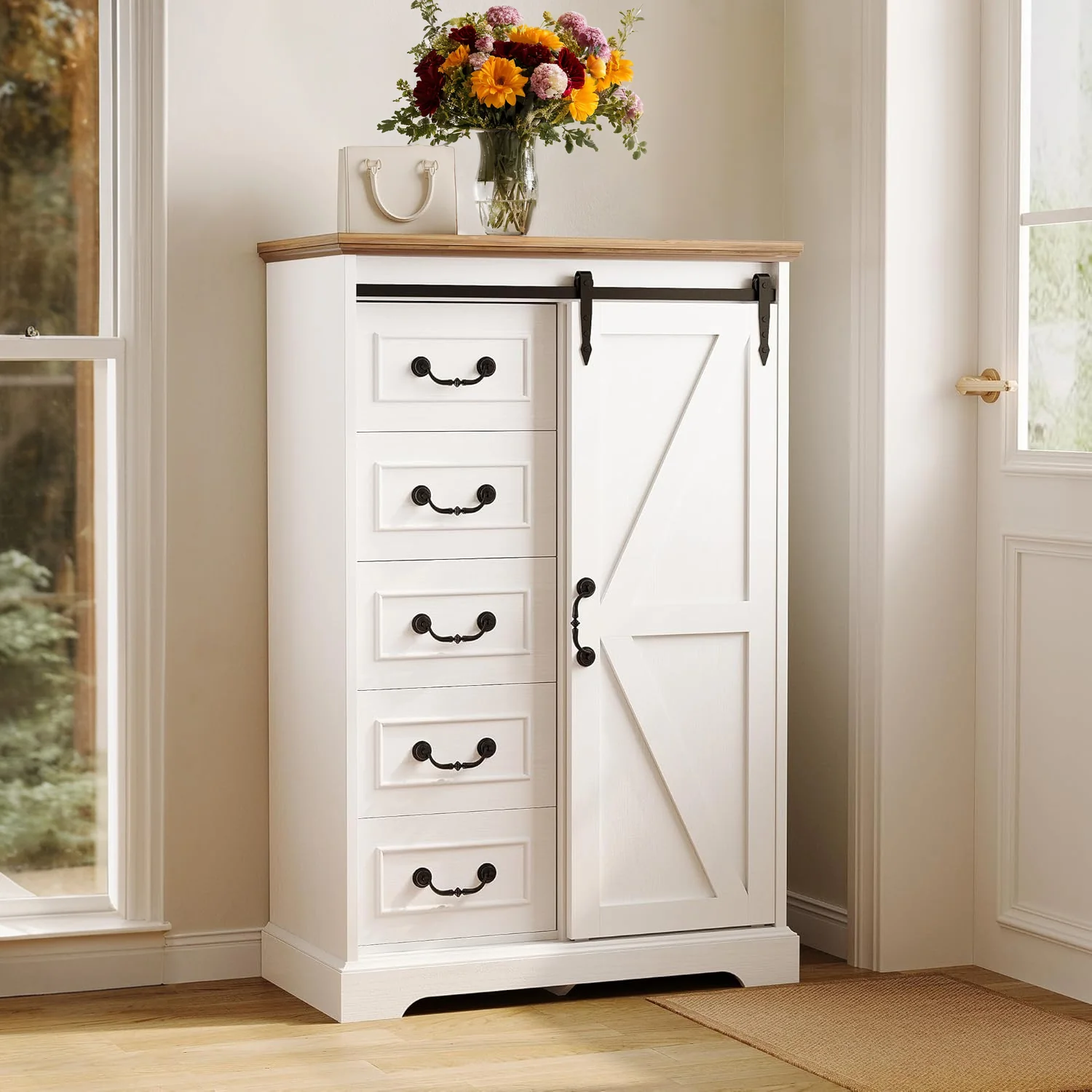 Fine Crafted 5 Drawer Dresser for Bedroom 48 Tall Dresser Chest of Drawers Dresser Storage Cabinet with Sliding Barn Doors5 Drawer Dresser for Bedroom 48 Tall Dresser Chest of Drawers Dresser Storage Cabinet with Sliding Barn Doors Sustainable