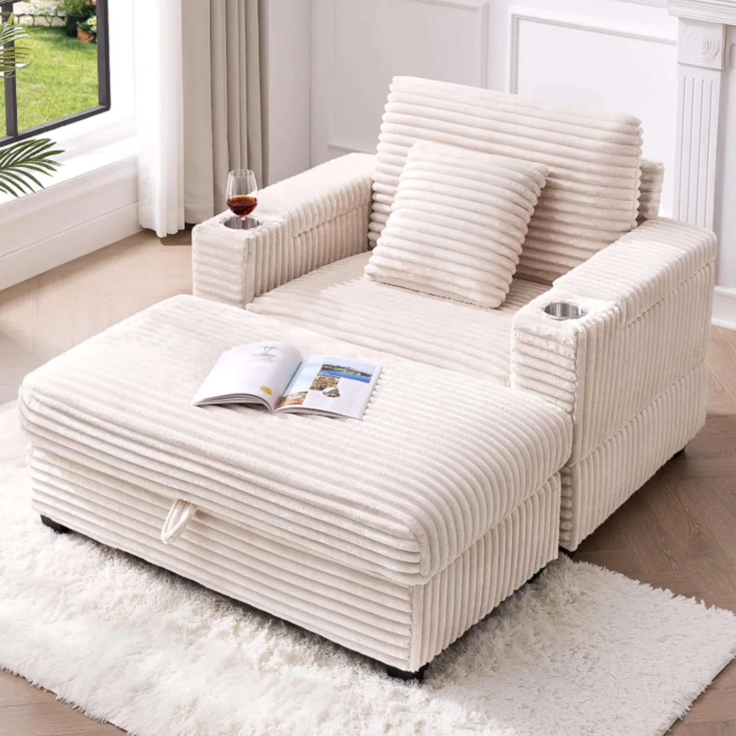 Organic Chaise Lounge Chair Oversized Accent Chair Couch Chair Corduroy Reading Chair with OttomanChaise Lounge Chair Oversized Accent Chair Couch Chair Corduroy Reading Chair with Ottoman Casual