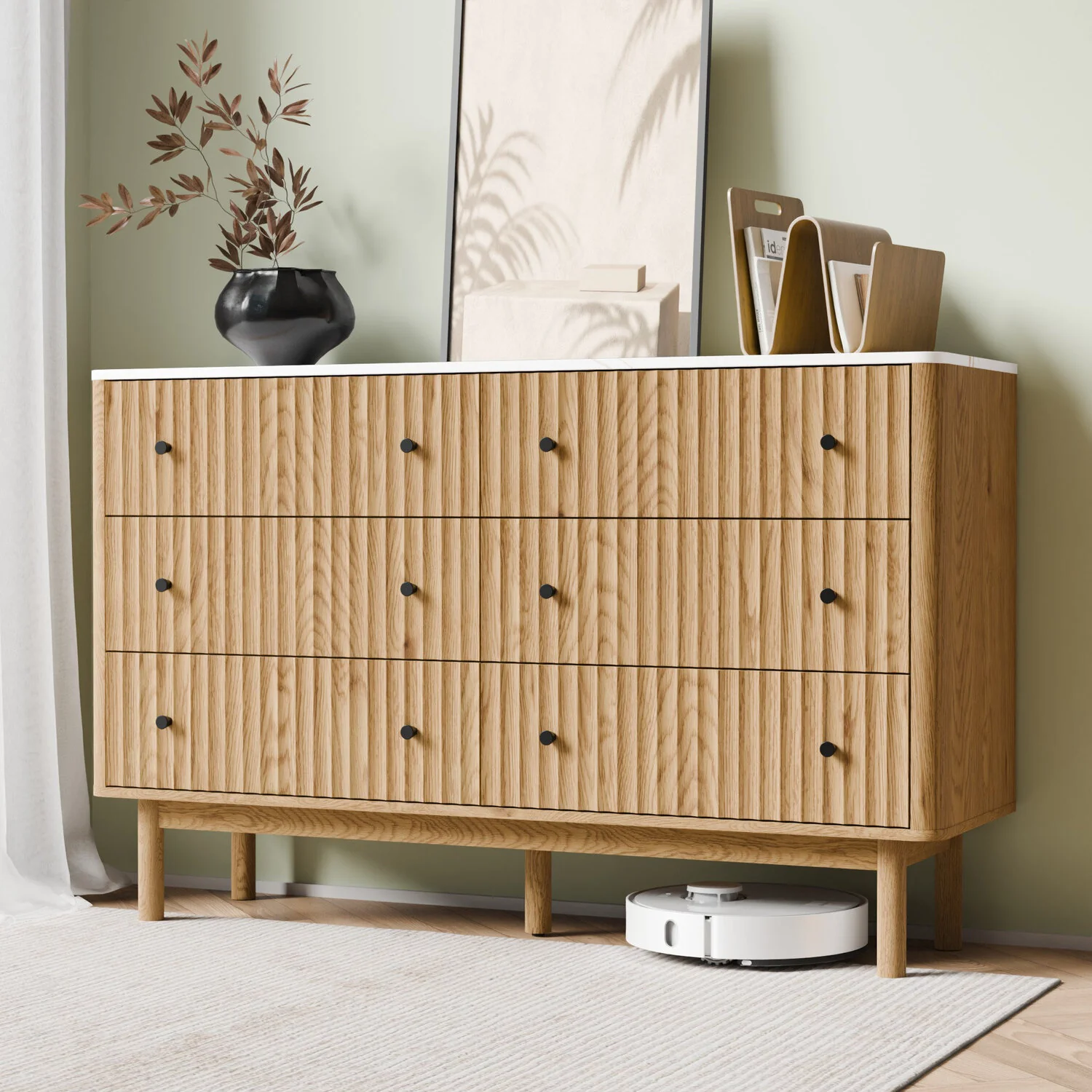 Exclusive 6 Drawer Dresser Wood Storage Cabinet 54 Wide Fluted Chest of Drawers with Faux Marble Top6 Drawer Dresser Wood Storage Cabinet 54 Wide Fluted Chest of Drawers with Faux Marble Top Top-Quality