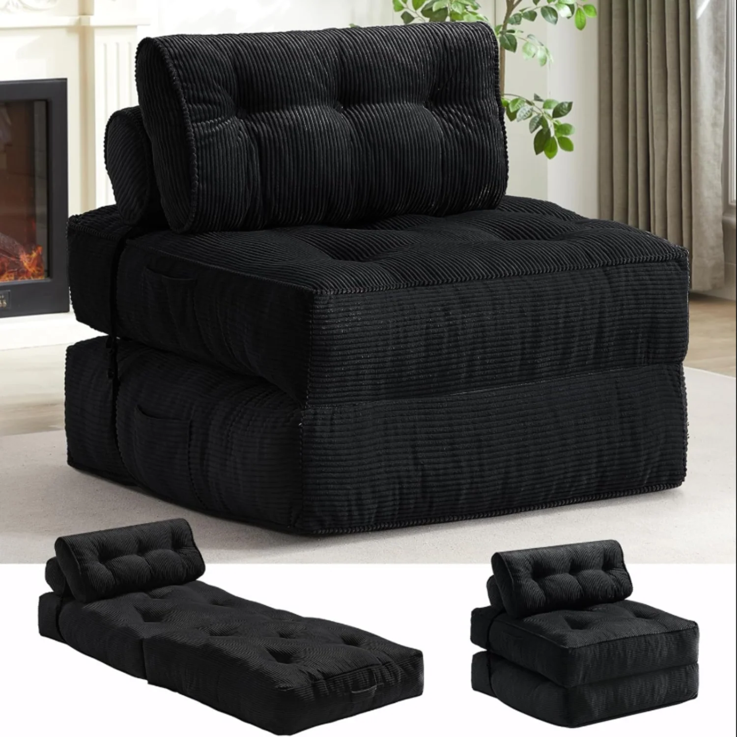Recyclable Convertible Folding Couch Sofa Bed Sleeper Chair Corduroy Futon Sofa Bed with PillowConvertible Folding Couch Sofa Bed Sleeper Chair Corduroy Futon Sofa Bed with Pillow Fashionable