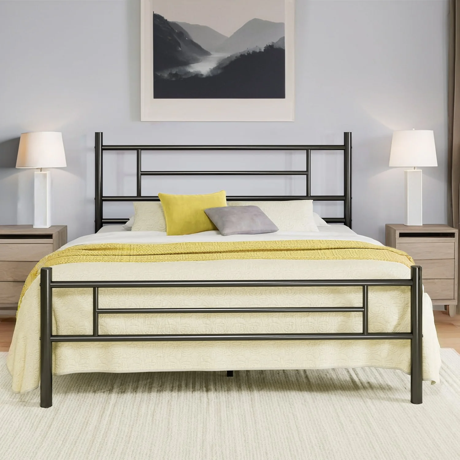 Sophisticated Metal Platform Bed Frame with Headboard and Footboard Underbed Storage Strong Metal Slats Support No Box Spring NeededMetal Platform Bed Frame with Headboard and Footboard Underbed Storage Strong Metal Slats Support No Box Spring Needed Crafted