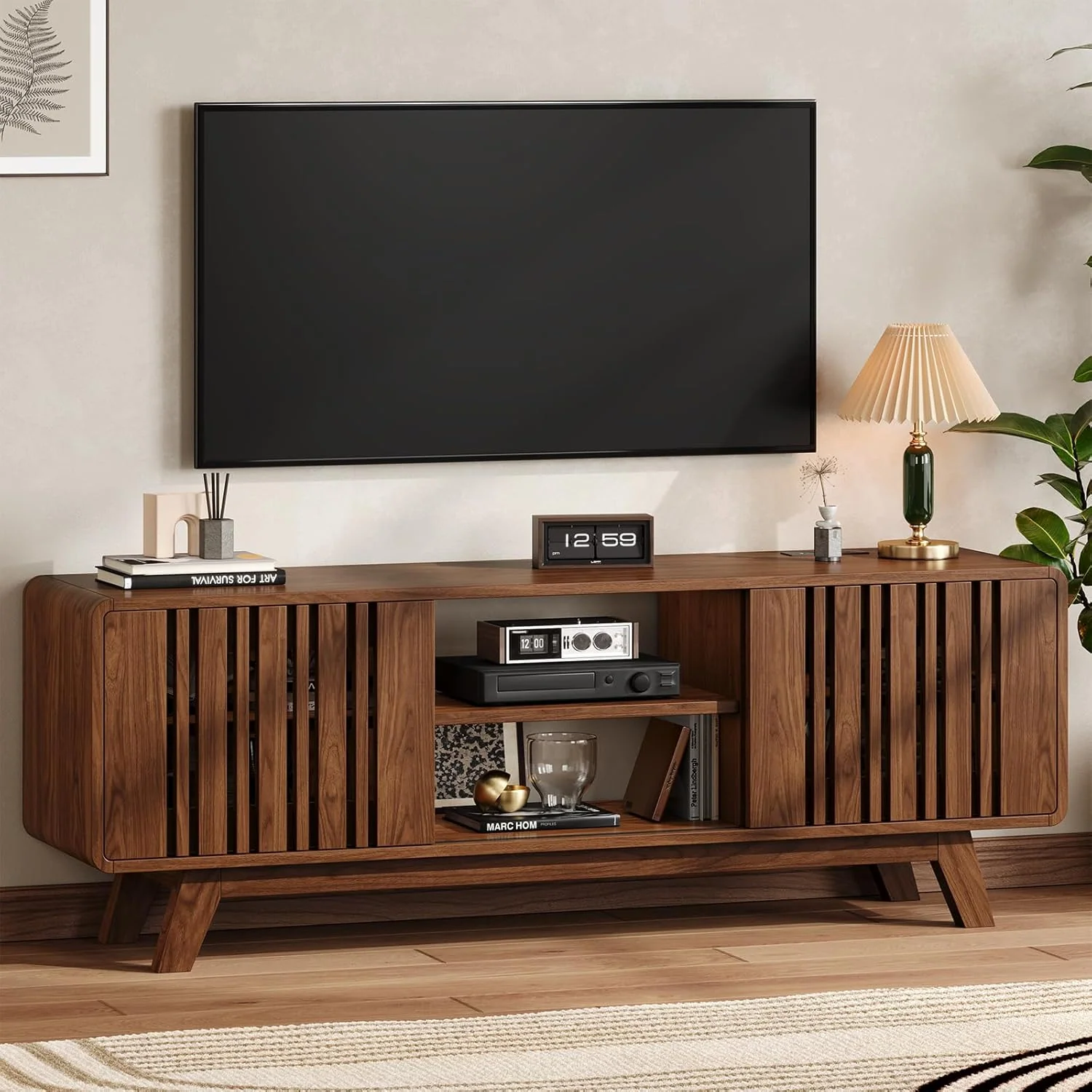 Durable TV Stand Television Stand with Power Outlet 63 Inches 70 Inches Entertainment Center with Sliding Grille Door Cabinets and Open ShelvesTV Stand Television Stand with Power Outlet 63 Inches 70 Inches Entertainment Center with Sliding Grille Door Cabinets and Open Shelves Luxury