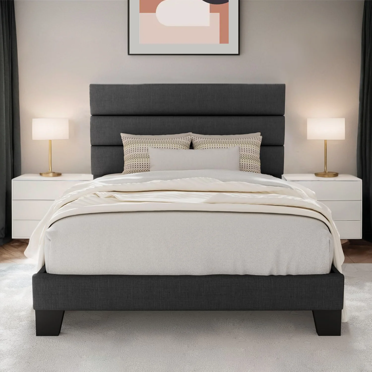 Prestigious Platform Bed Frame with Fabric Upholstered Headboard and Wooden Slats Support Fully Upholstered Mattress Foundation Twin SizePlatform Bed Frame with Fabric Upholstered Headboard and Wooden Slats Support Fully Upholstered Mattress Foundation Twin Size Reusable