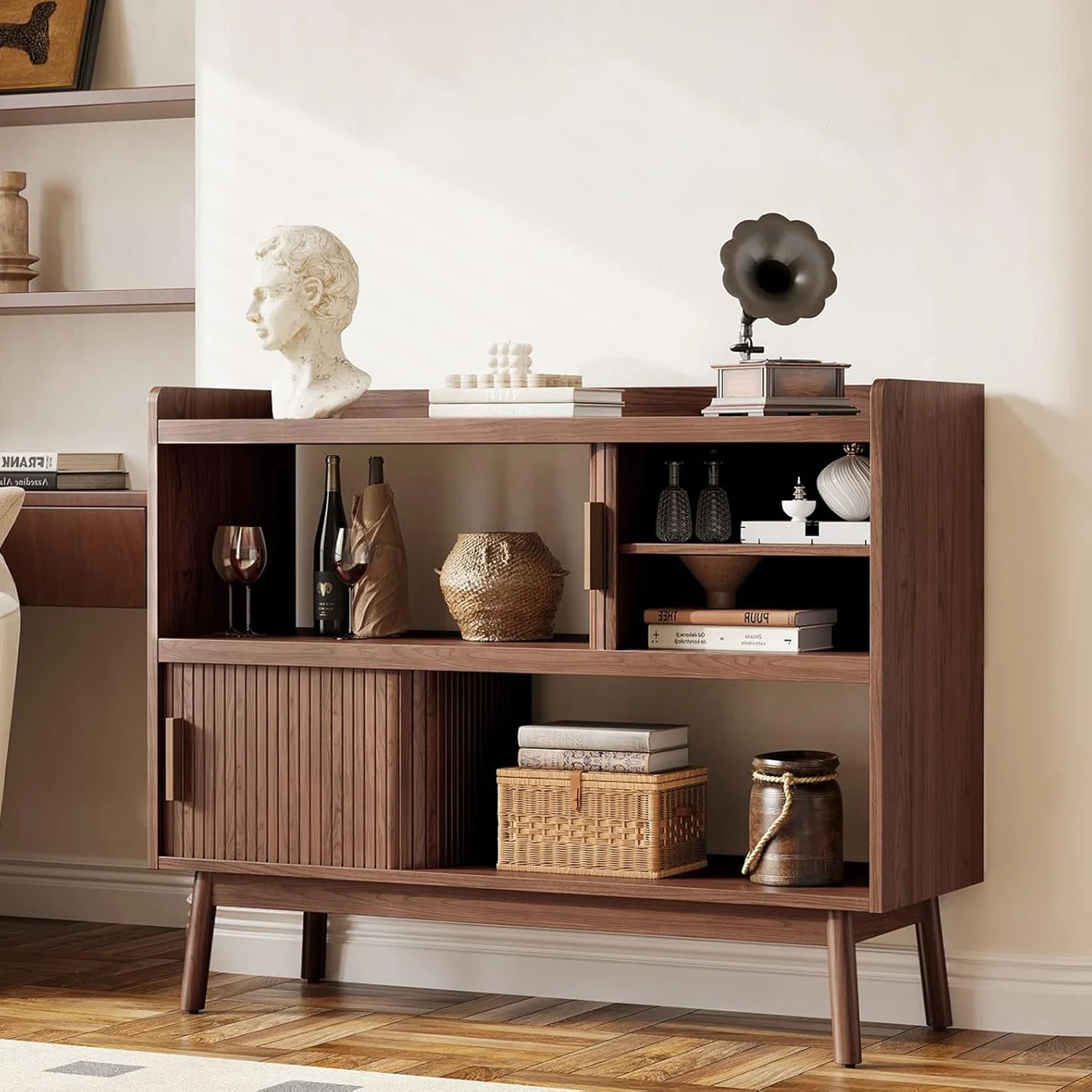 Authentic Buffet Cabinet with Storage Coffee Bar 43 Sideboard Cabinet with Power Outlet Sliding Door and Adjustable ShelvesBuffet Cabinet with Storage Coffee Bar 43 Sideboard Cabinet with Power Outlet Sliding Door and Adjustable Shelves Healthy